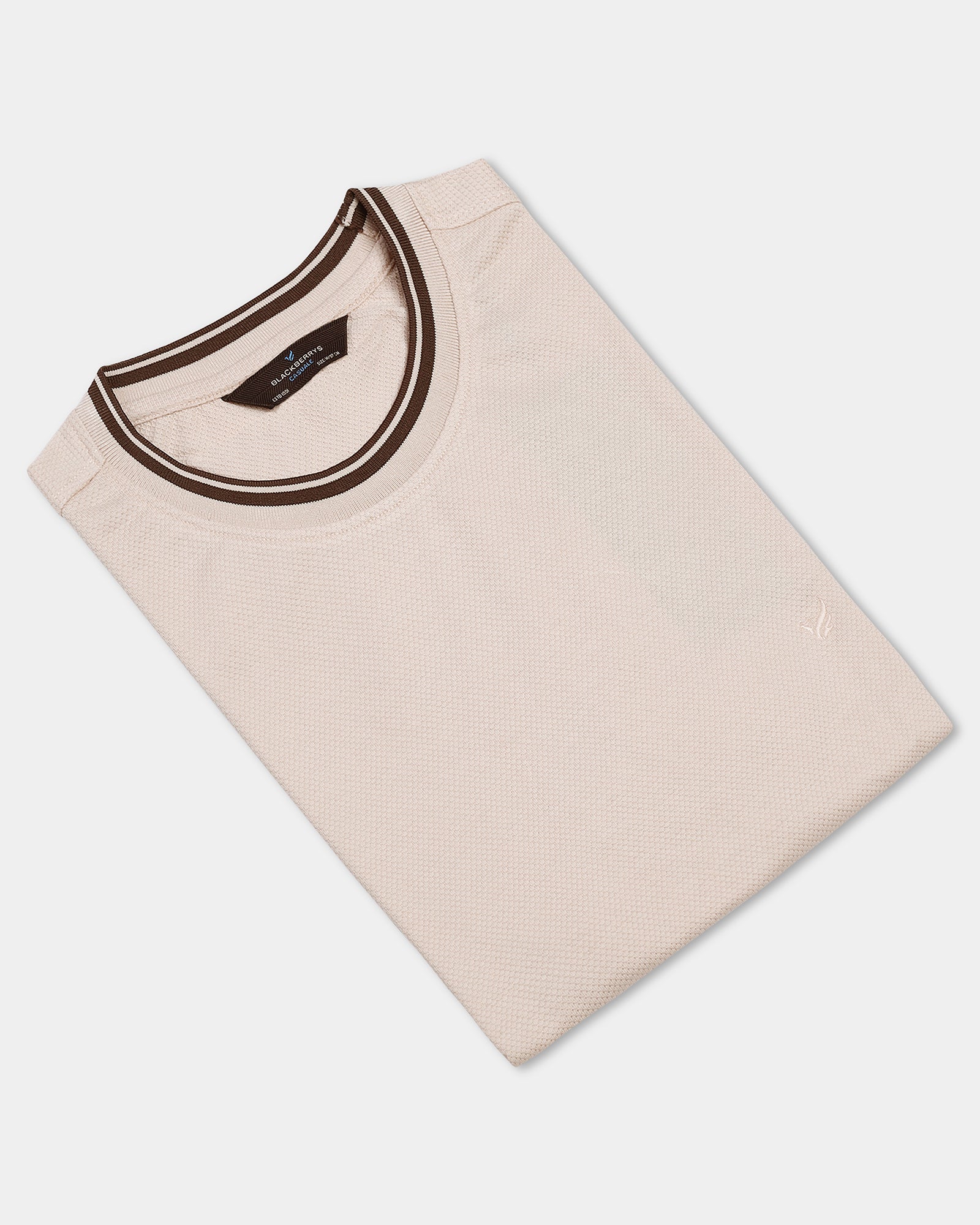 Beige Crew Neck Textured T-Shirt - Doloras