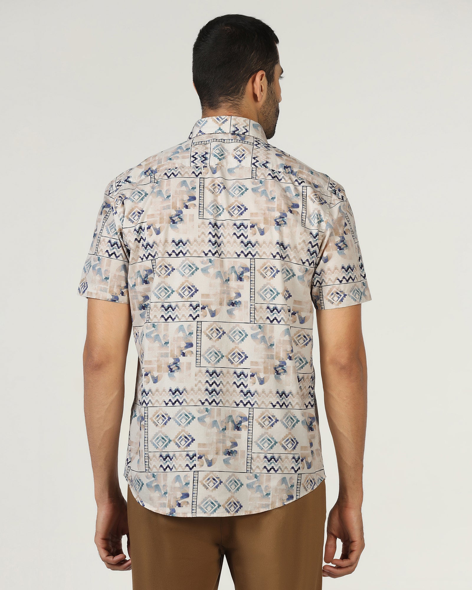 Beige Half Sleeve Printed Shirt - Ryne