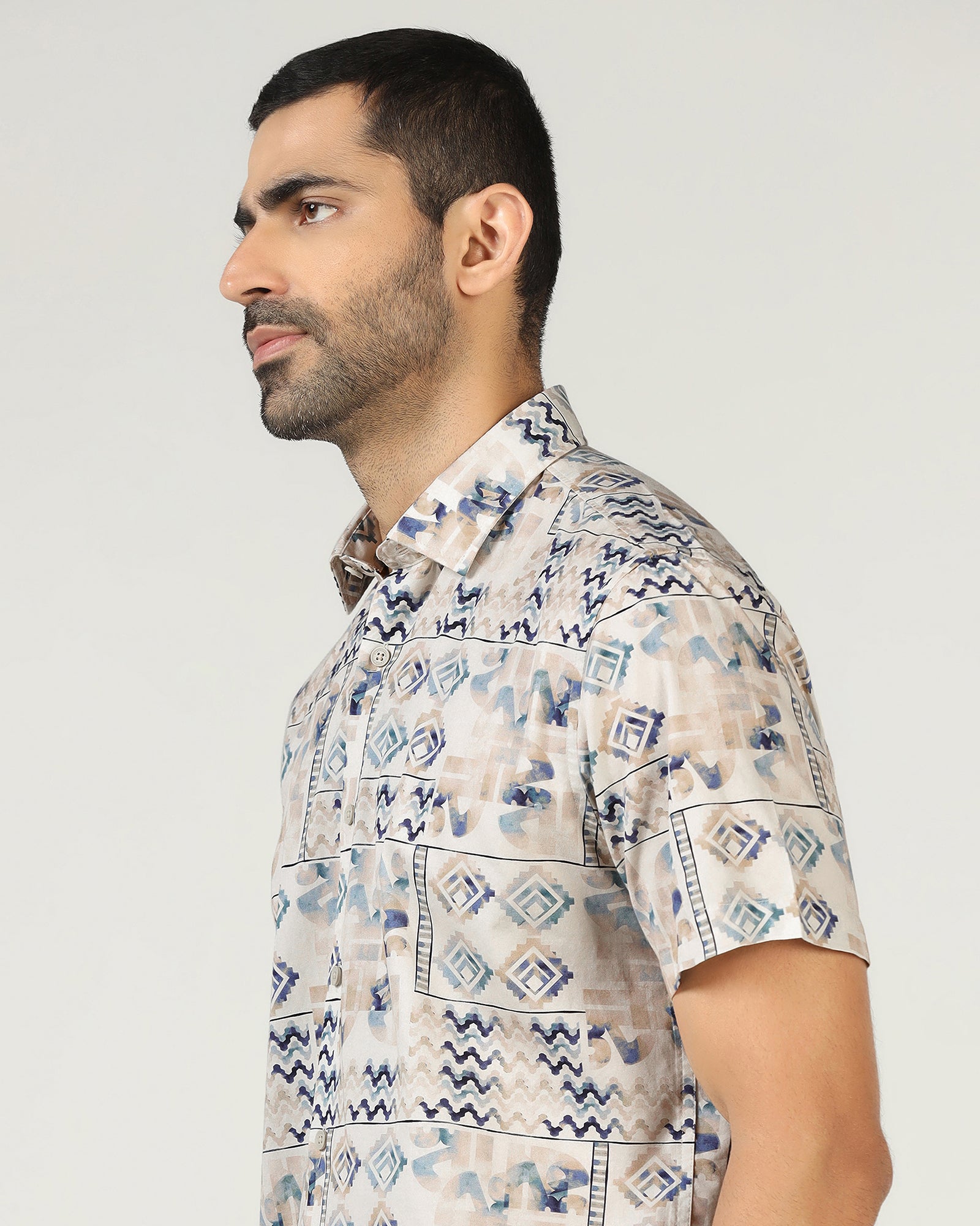 Beige Half Sleeve Printed Shirt - Ryne