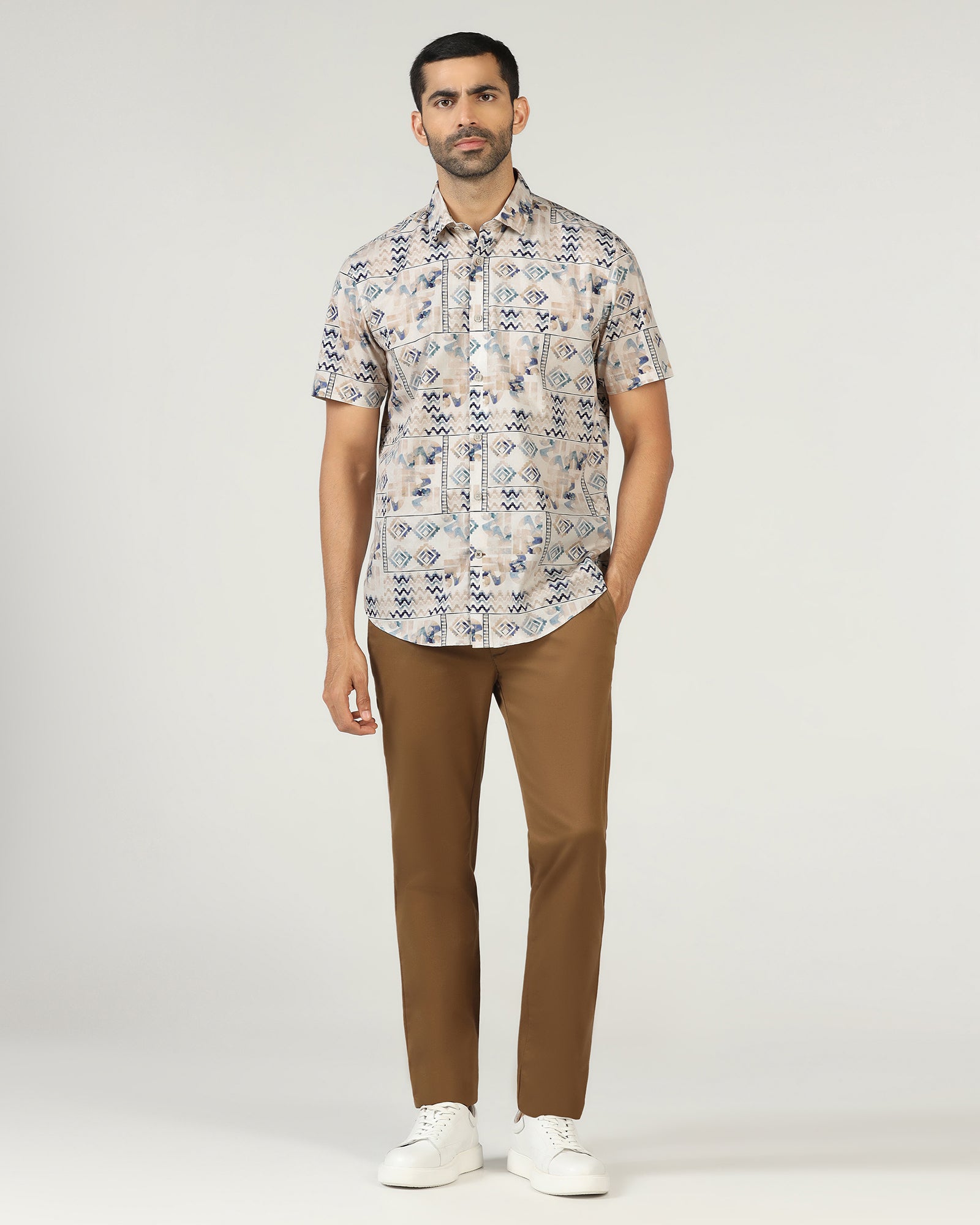 Beige Half Sleeve Printed Shirt - Ryne