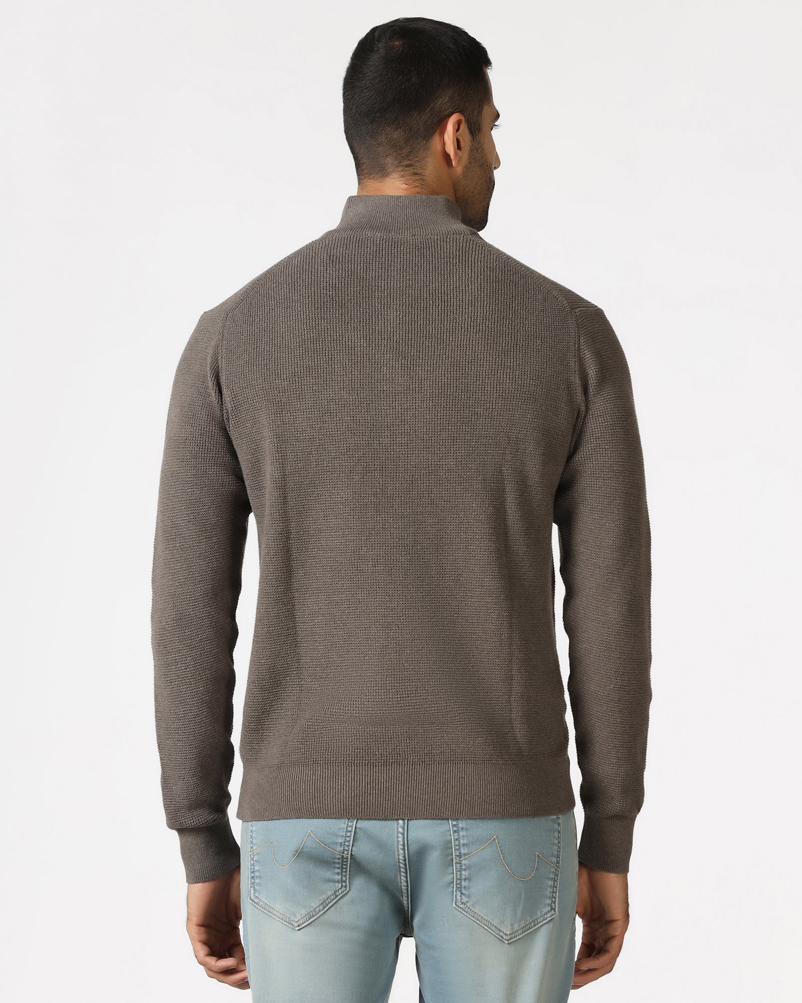 Beige High Neck Jacquard Sweatshirt - Price