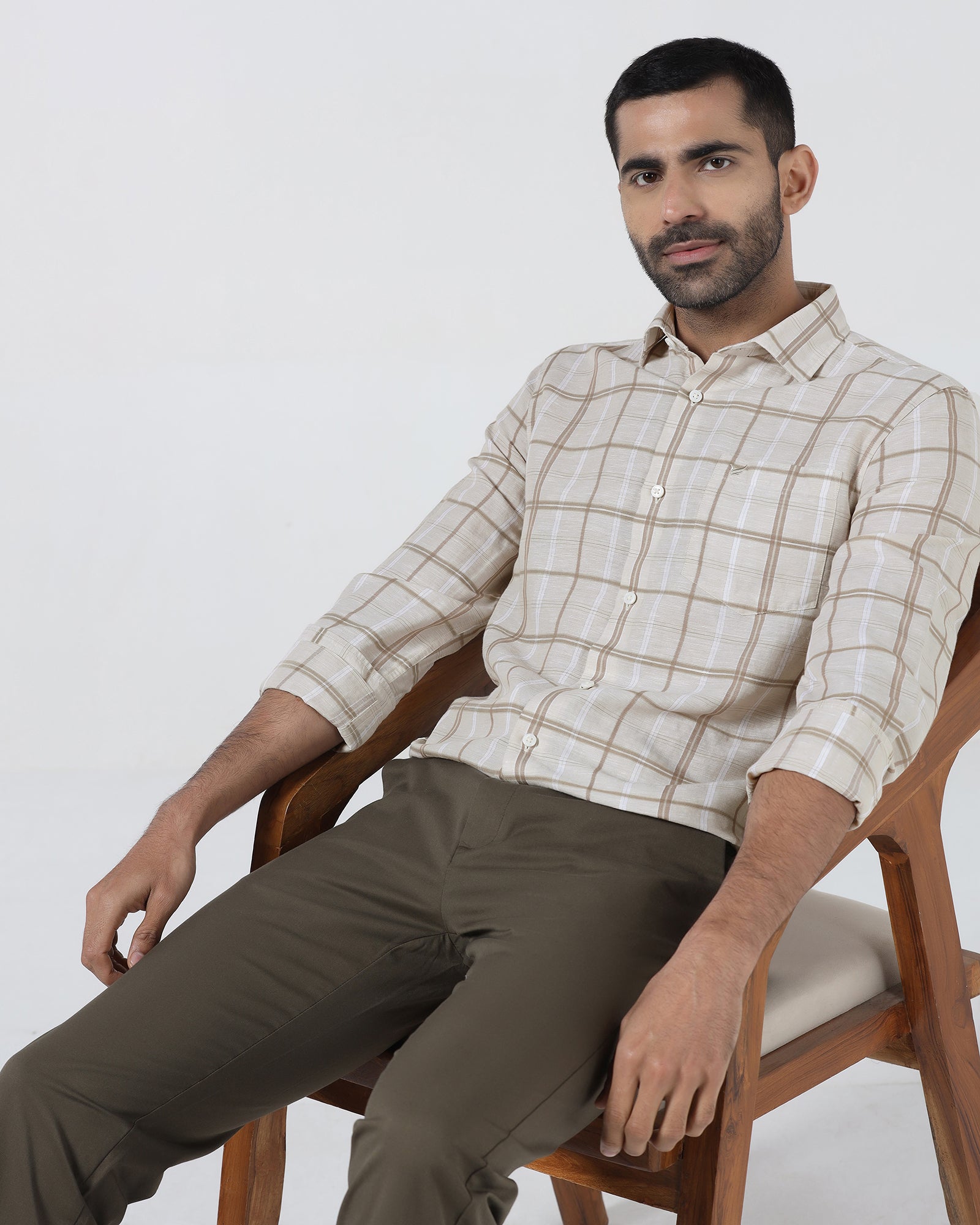 Beige Linen Check Shirt - Jomix