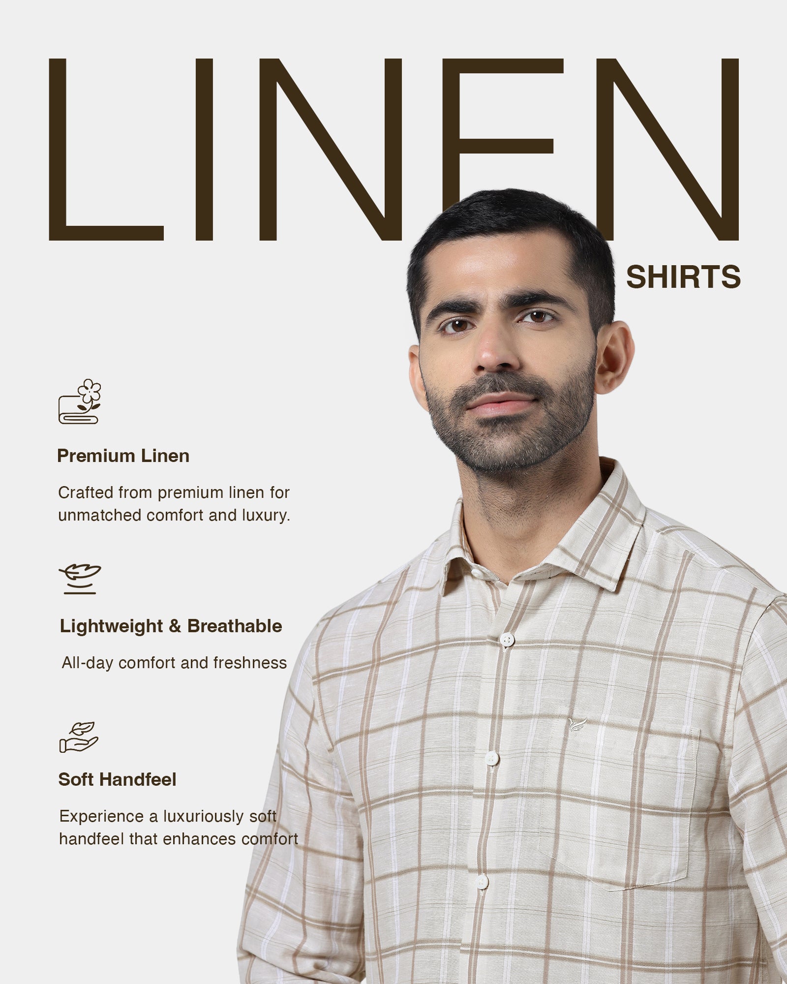 Beige Linen Check Shirt - Jomix