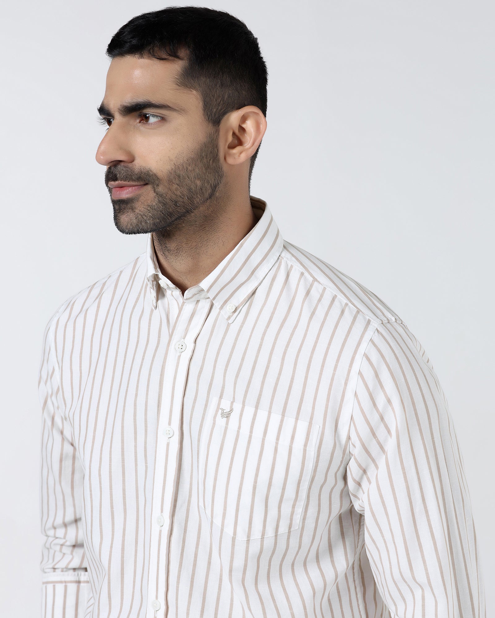 Beige Linen Stripe Shirt - Marzel