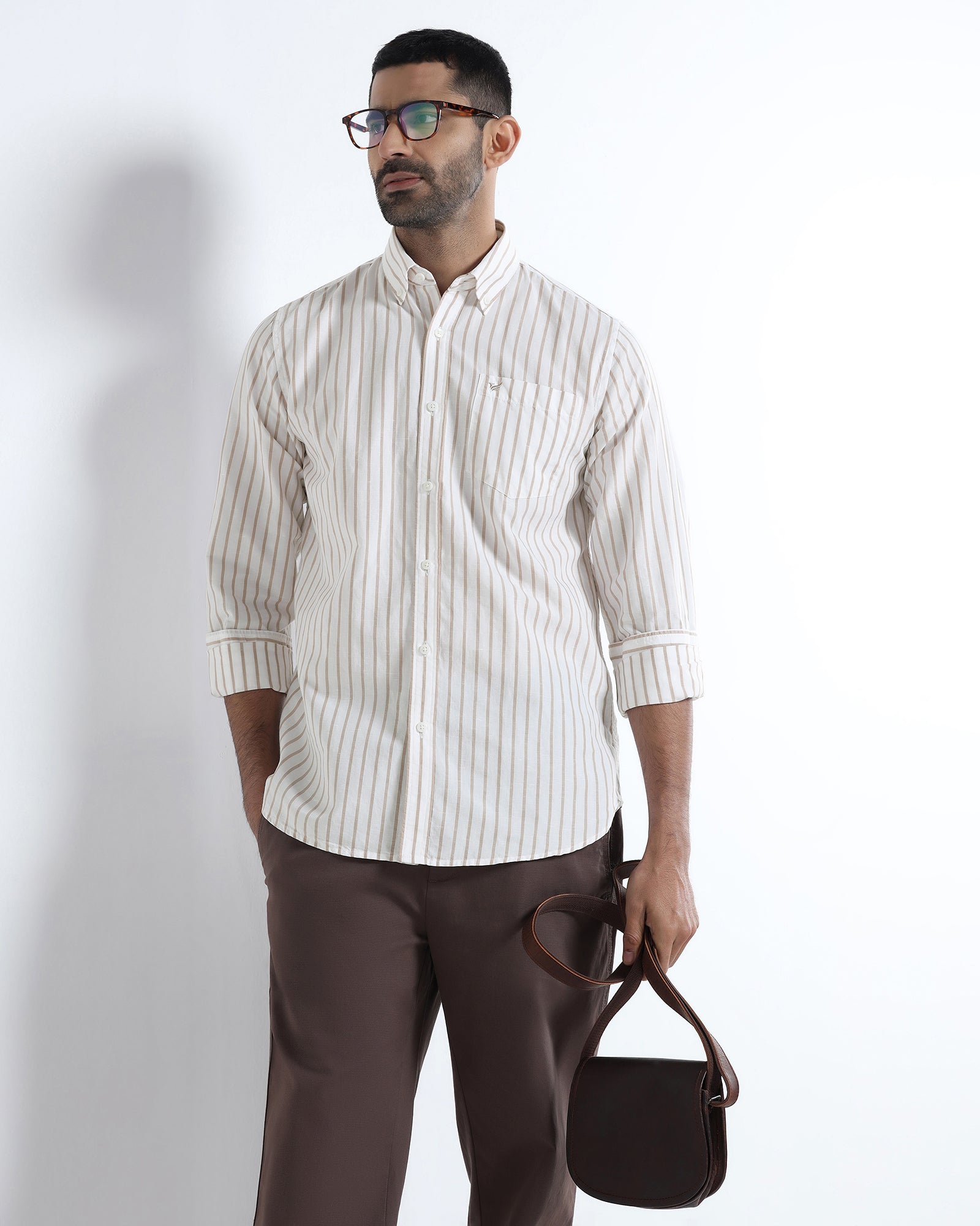 Beige Linen Stripe Shirt - Marzel