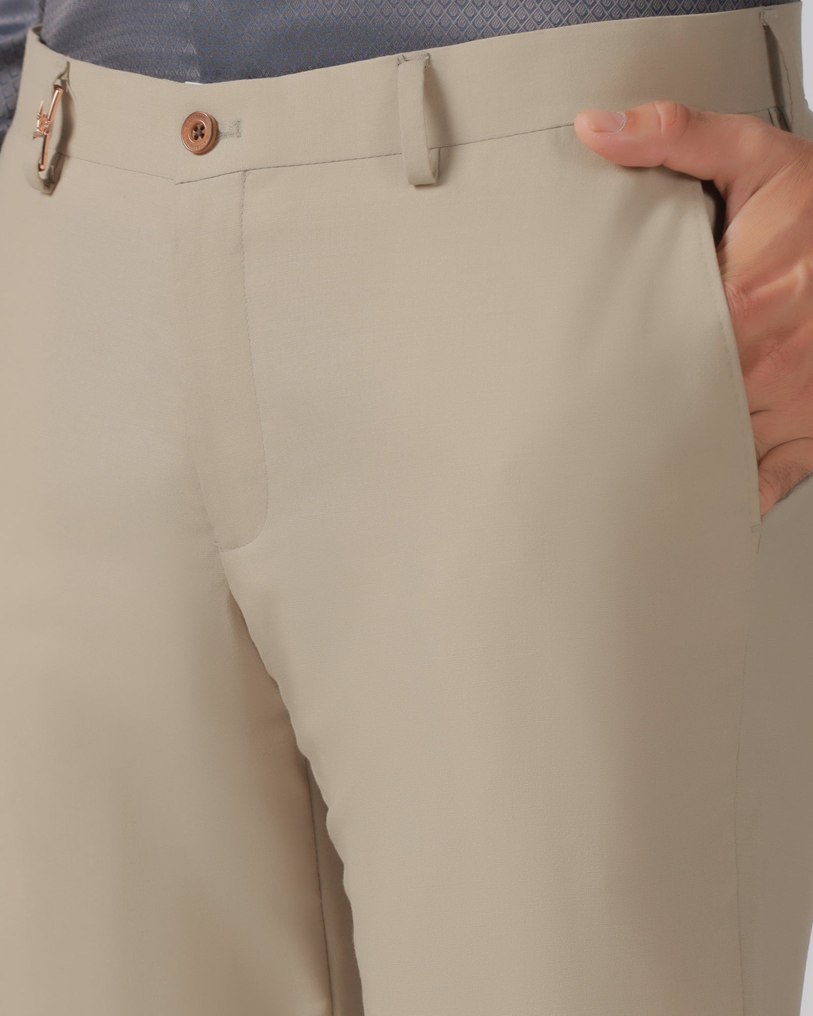 Beige Luxe Solid Trouser - Meter