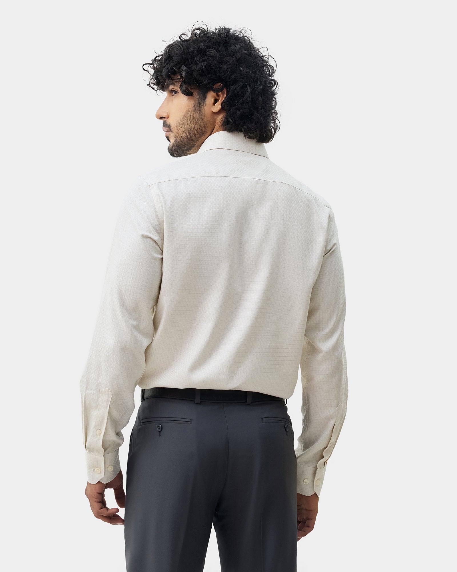 Beige Non Iron Textured Shirt - Elon