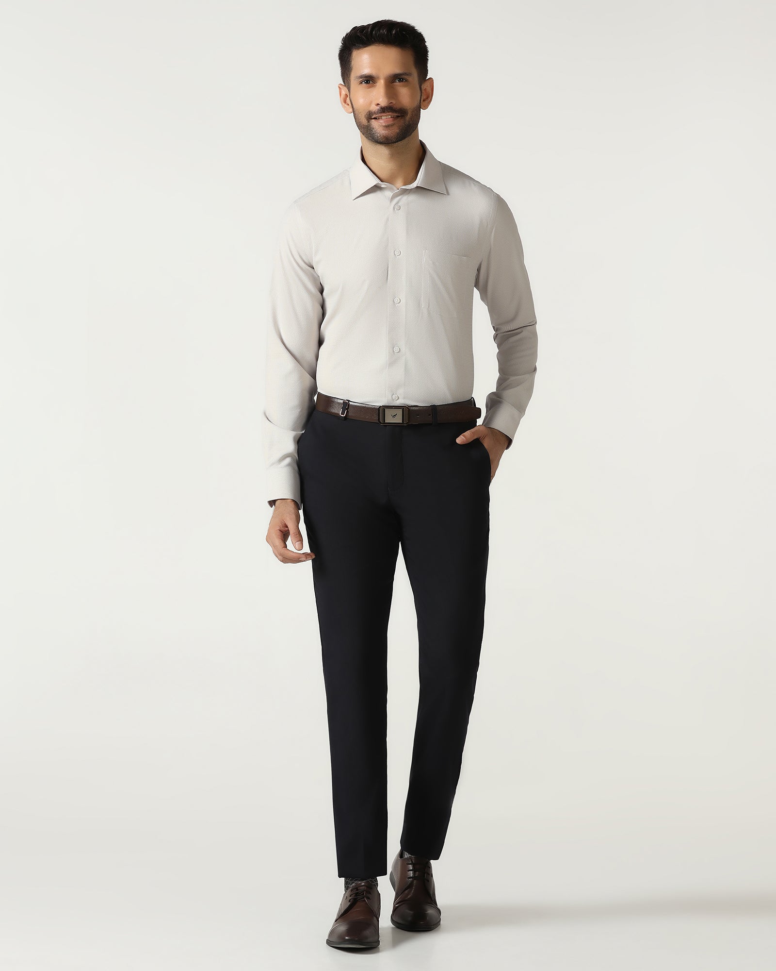 Beige Non Iron Textured Shirt - Russel