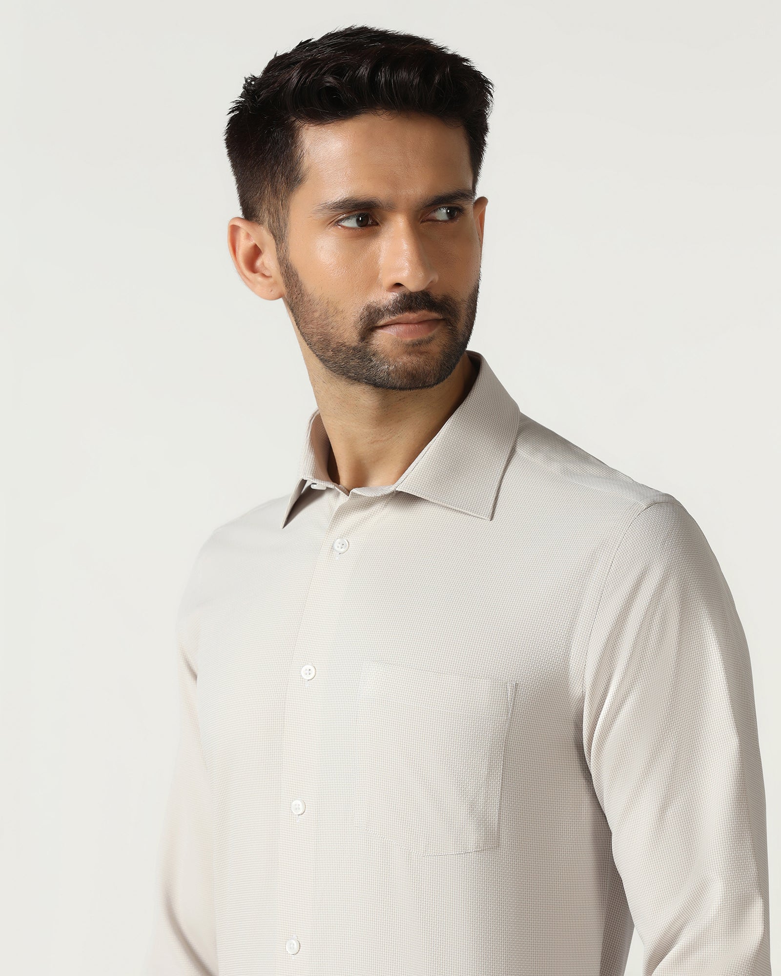 Beige Non Iron Textured Shirt - Russel