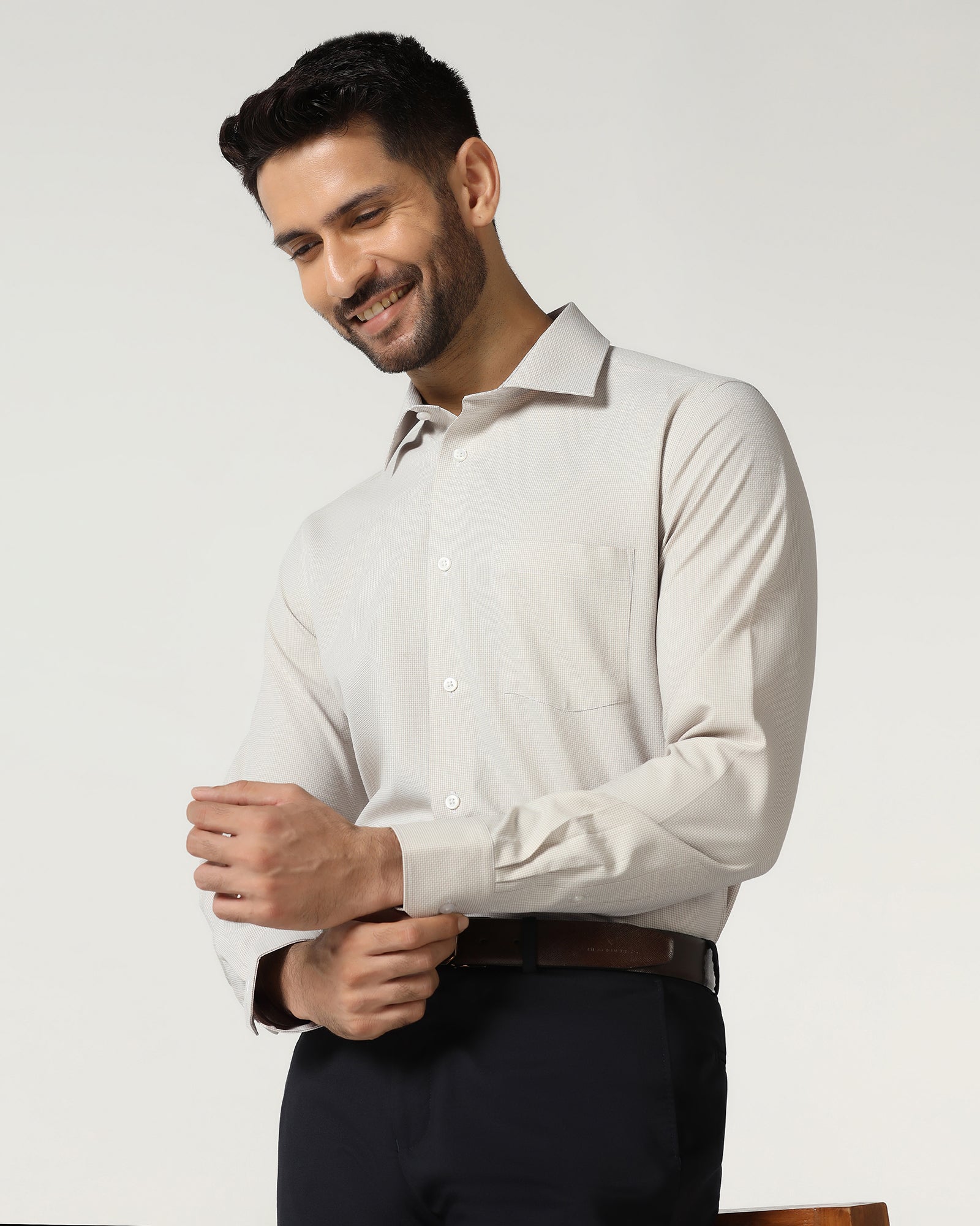 Beige Non Iron Textured Shirt - Russel