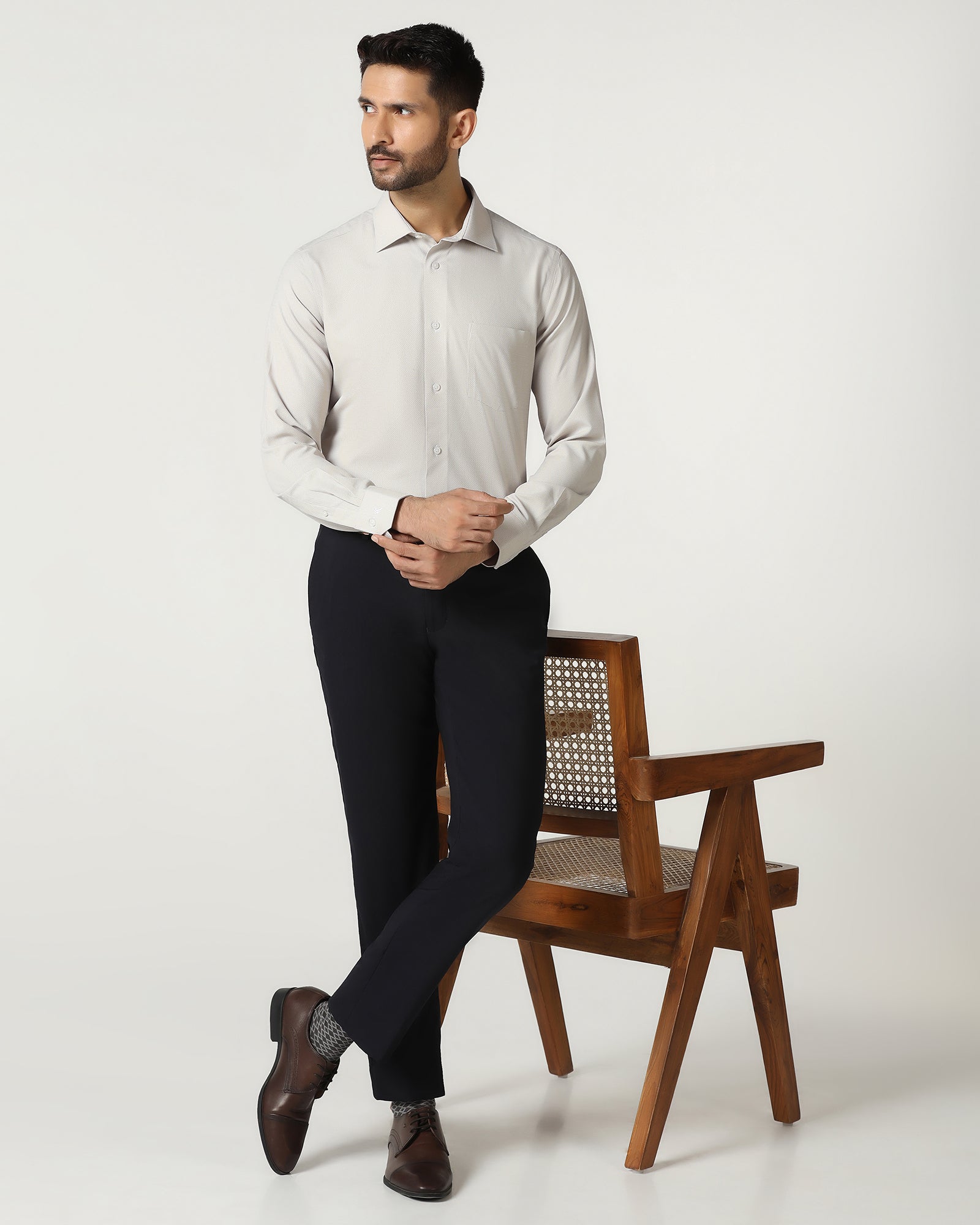 Beige Non Iron Textured Shirt - Russel