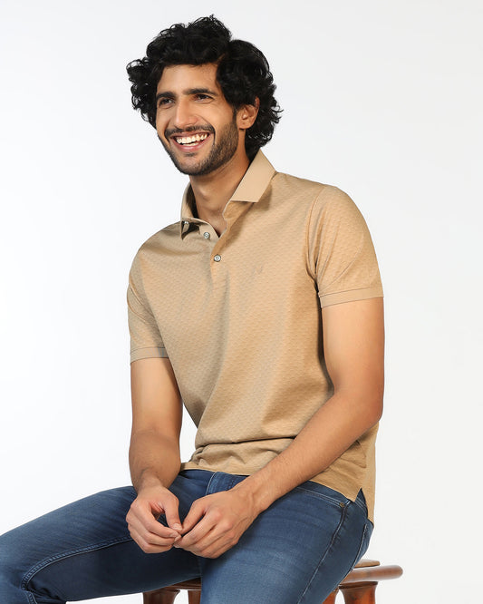 Beige Abstract Print Polo - Deco