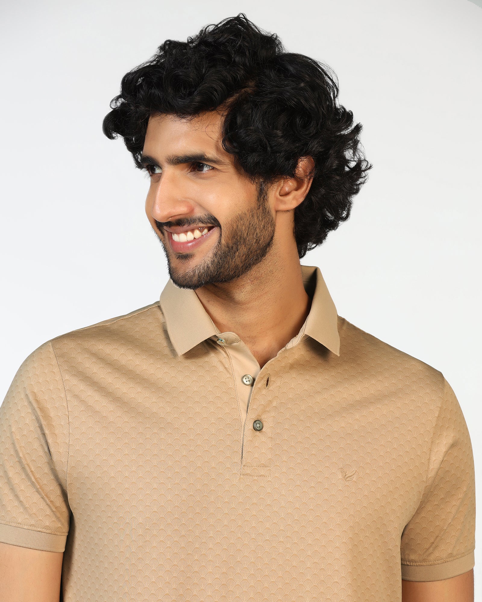 Beige Abstract Print Polo - Deco
