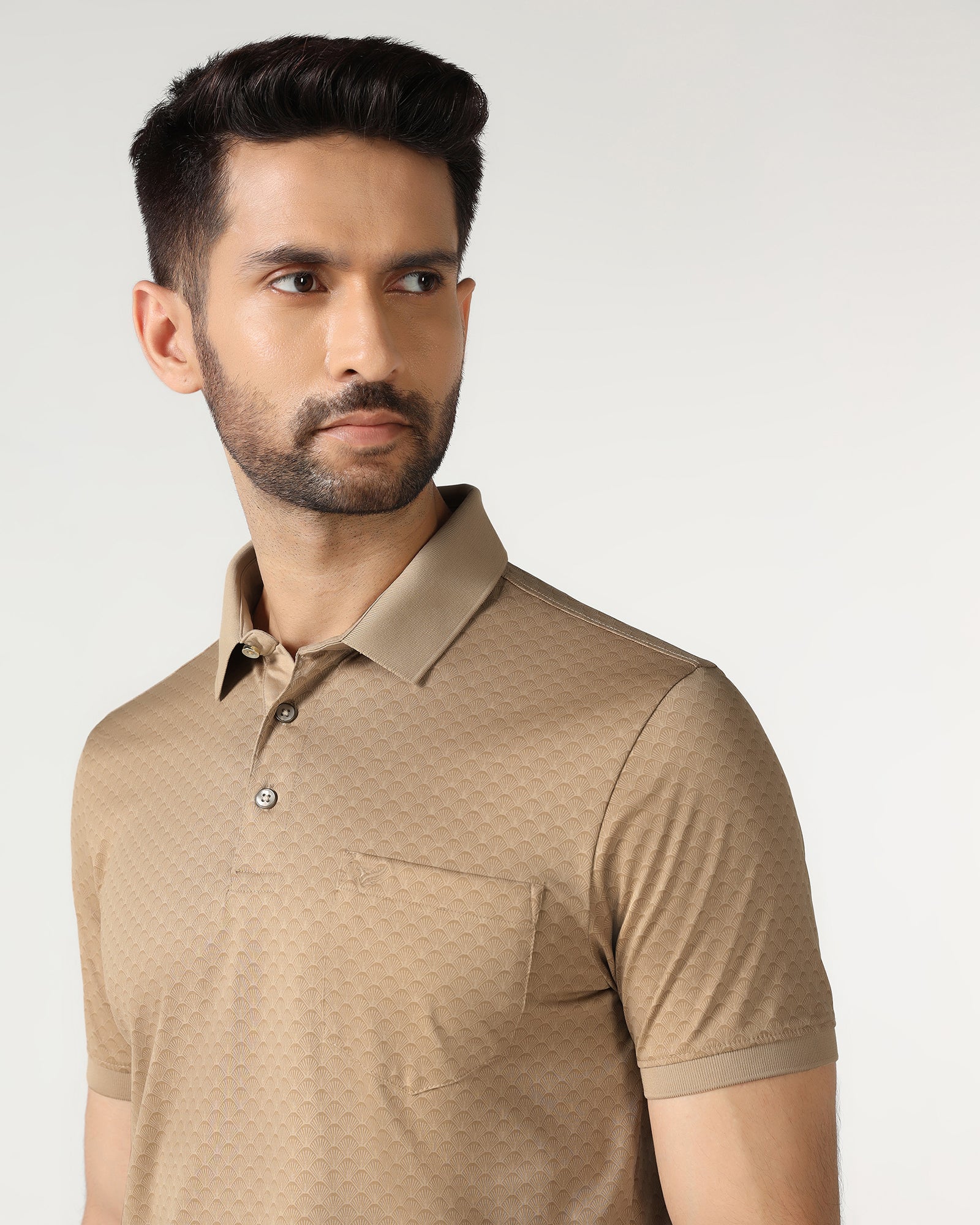 Beige Abstract Print Polo - Deco