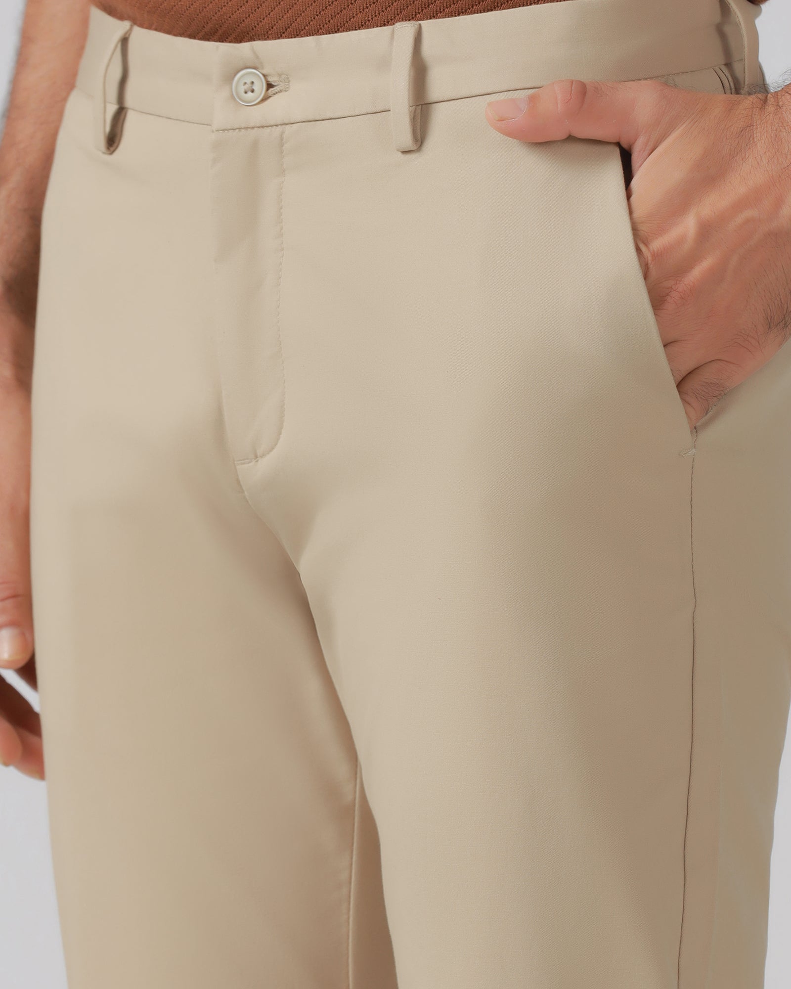 Beige Solid Khakis - Elba
