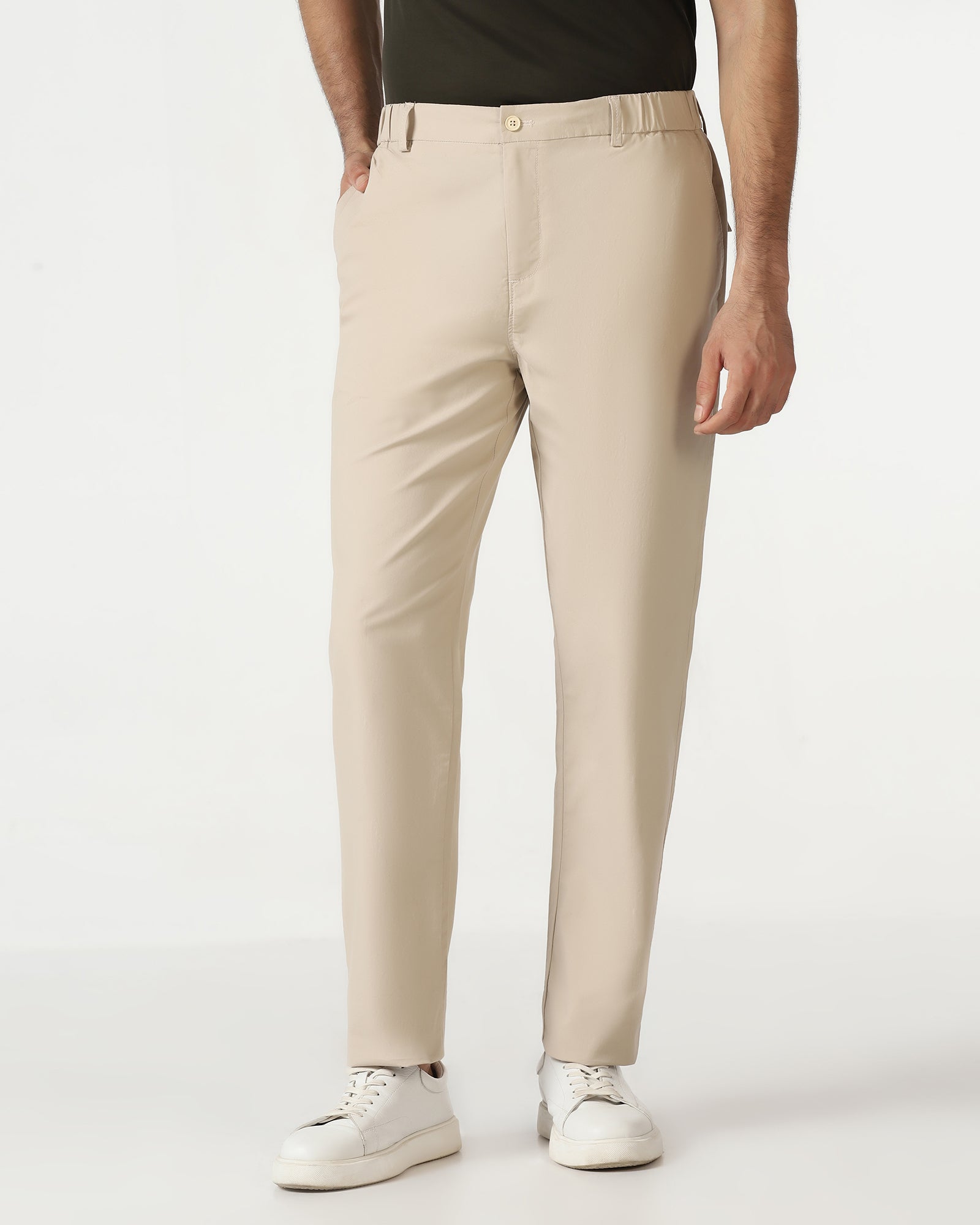 Beige Solid Khakis - Taurus