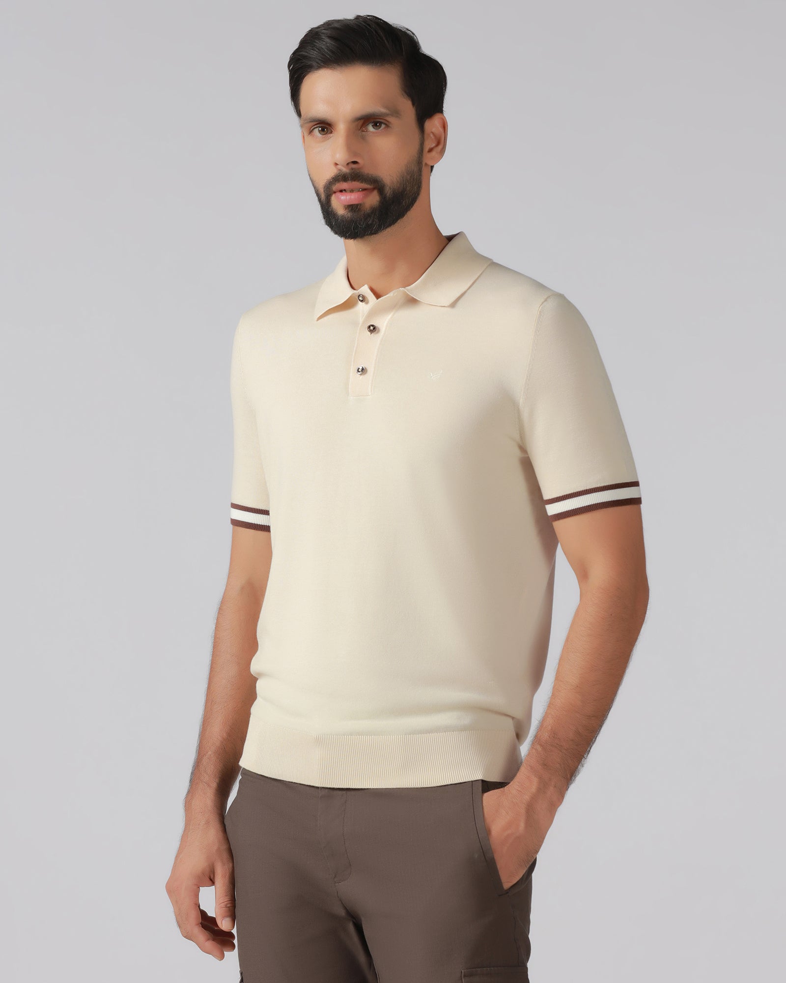 Beige Solid Polo - Akio