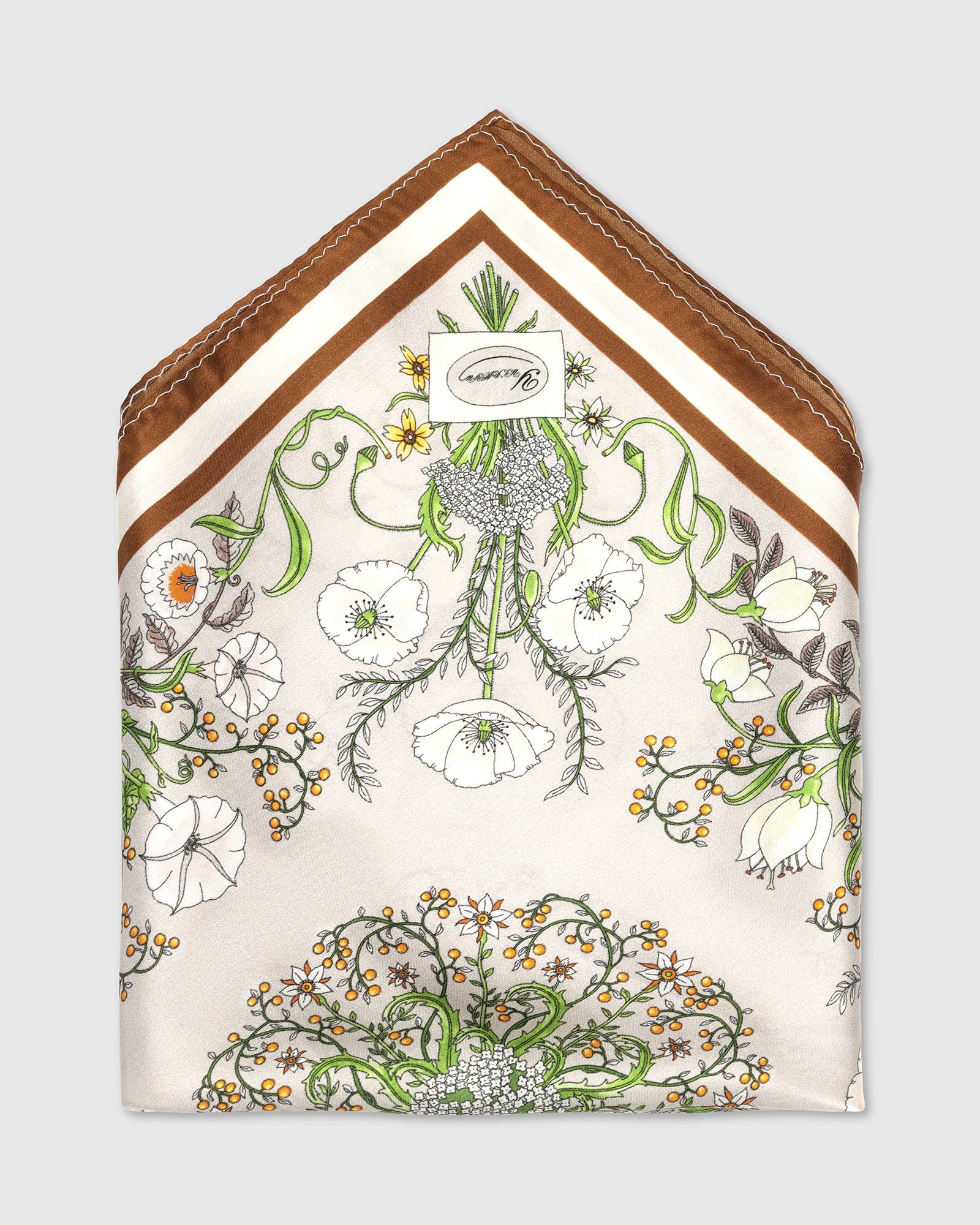 Beige Printed 100% Silk Pocket Square - Wladimir