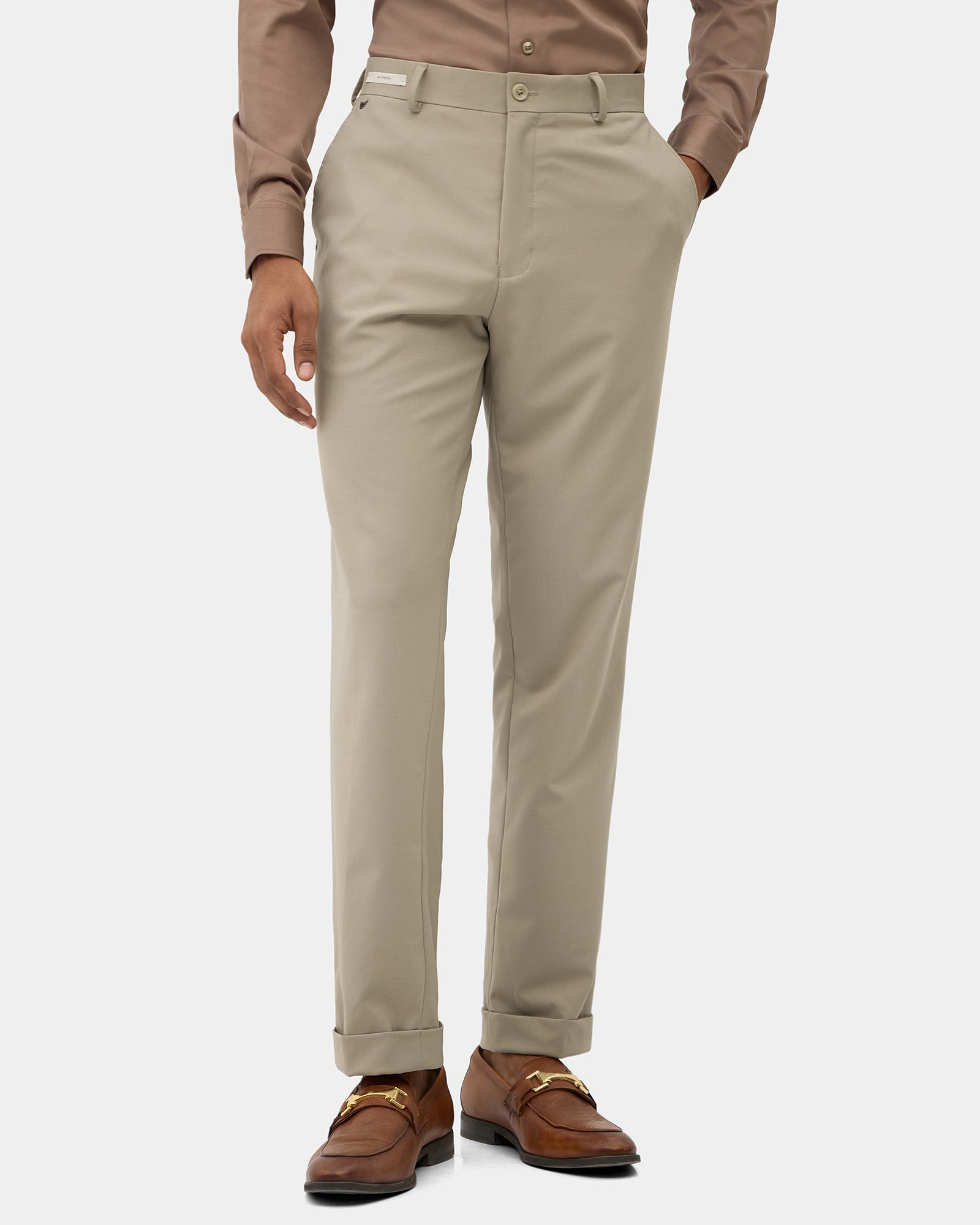 Beige Solid Trouser - Tony