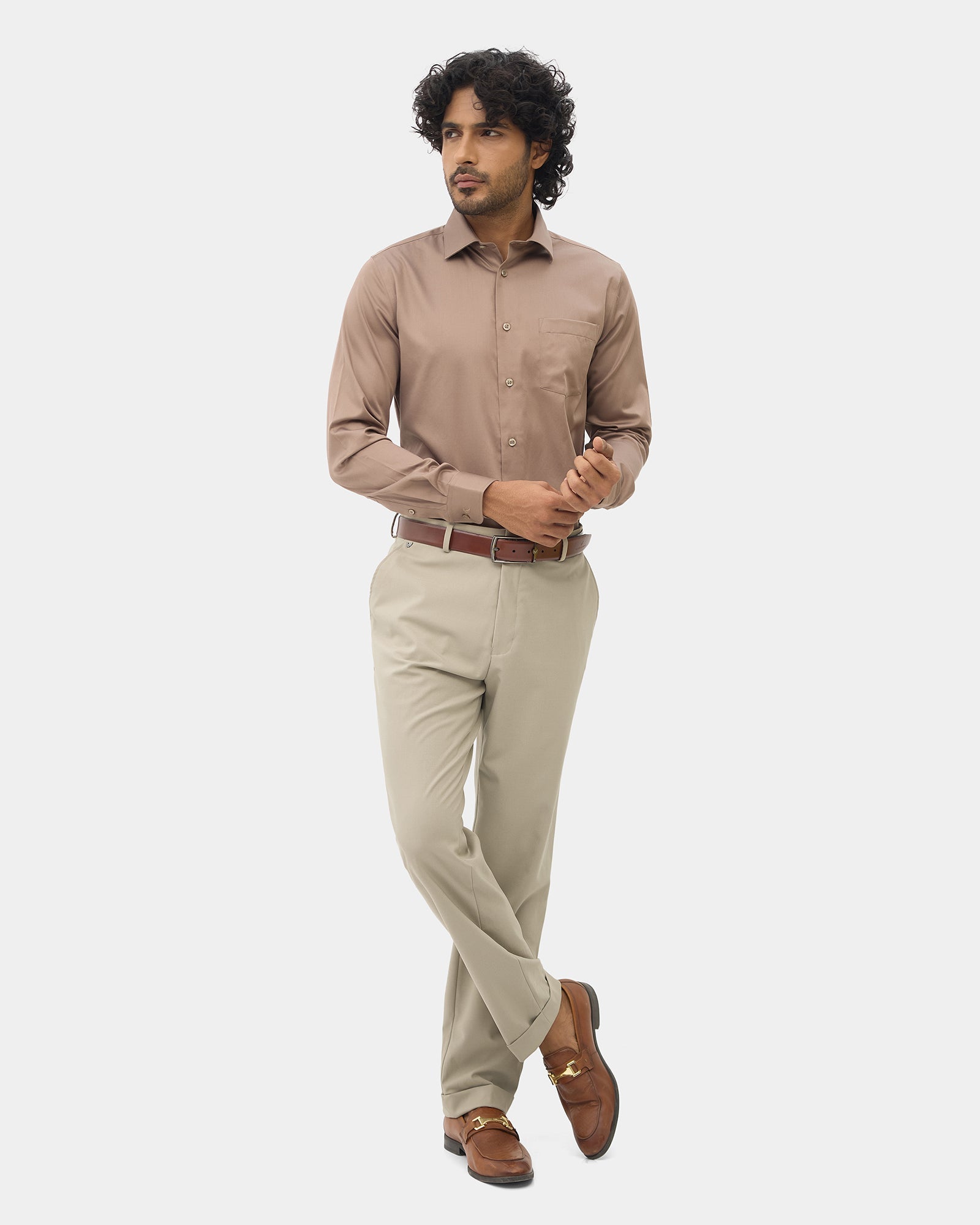 Beige Solid Trouser - Tony