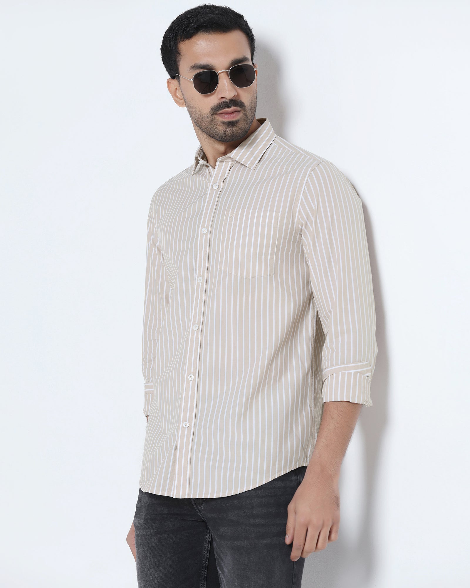Beige Stripe Shirt - Hamber