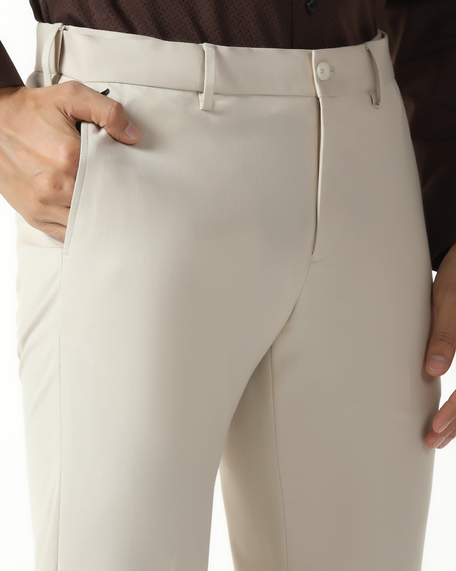 Beige Technowaist Textured Trouser - Hennessy