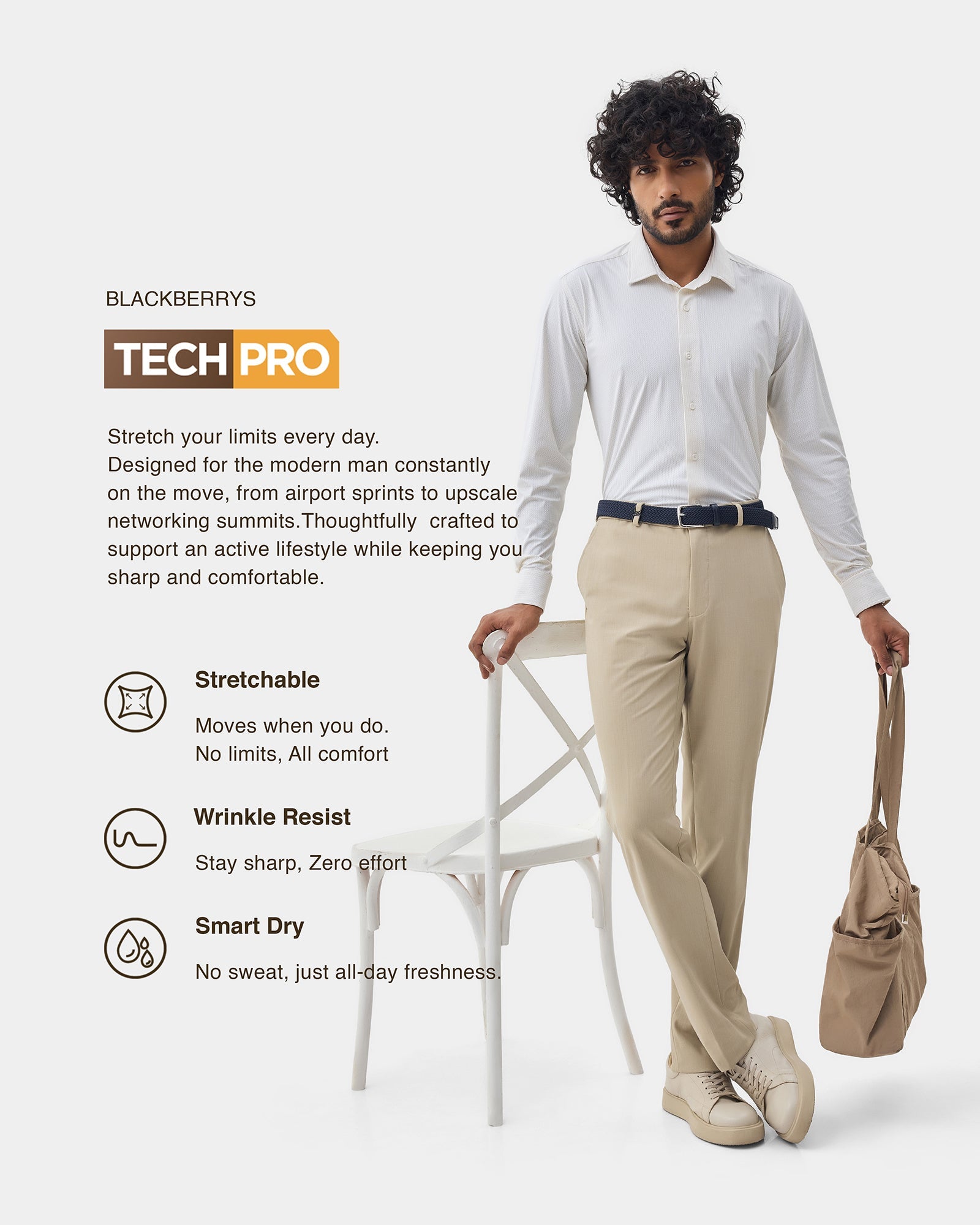 Beige TechPro Solid Trouser - Dean
