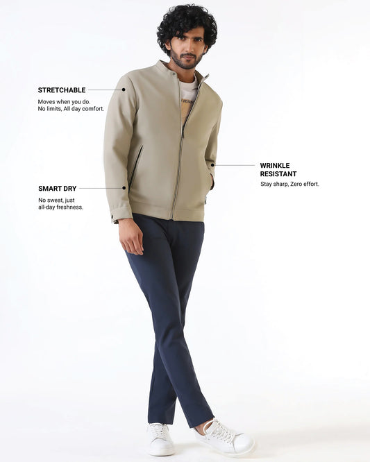 Beige TechPro Solid Zipper Jacket - Samsara