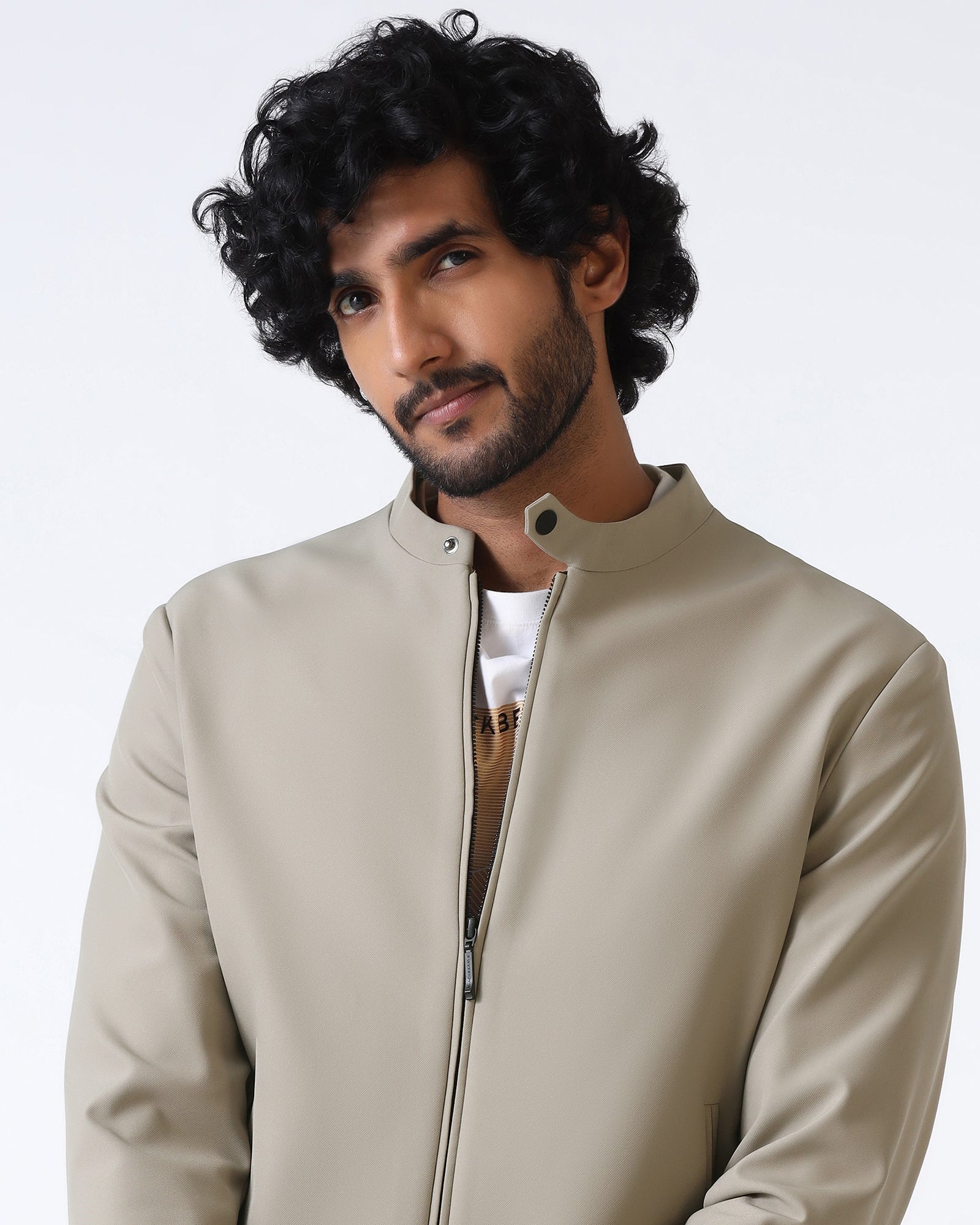 Beige TechPro Solid Zipper Jacket - Samsara