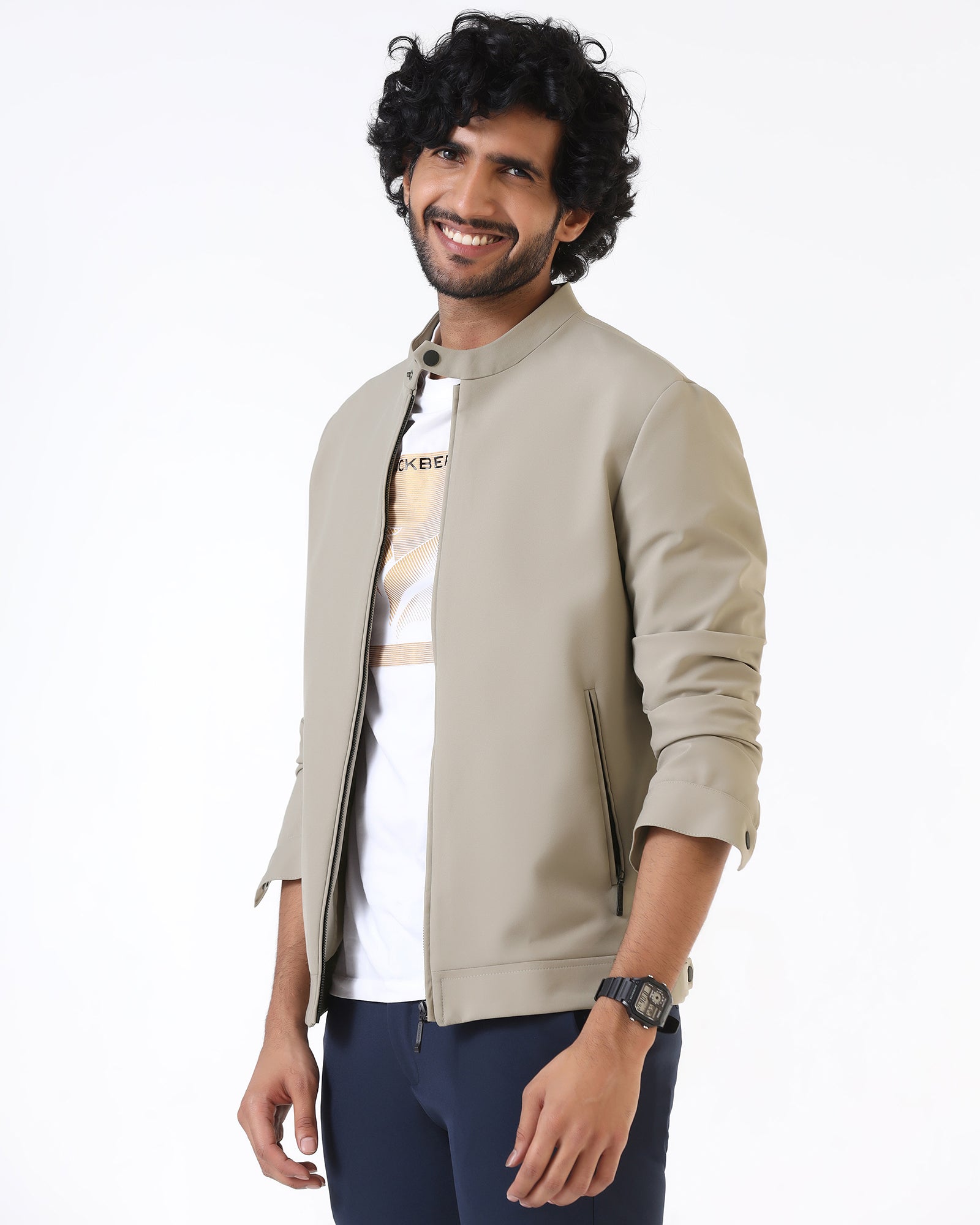 Beige TechPro Solid Zipper Jacket - Samsara