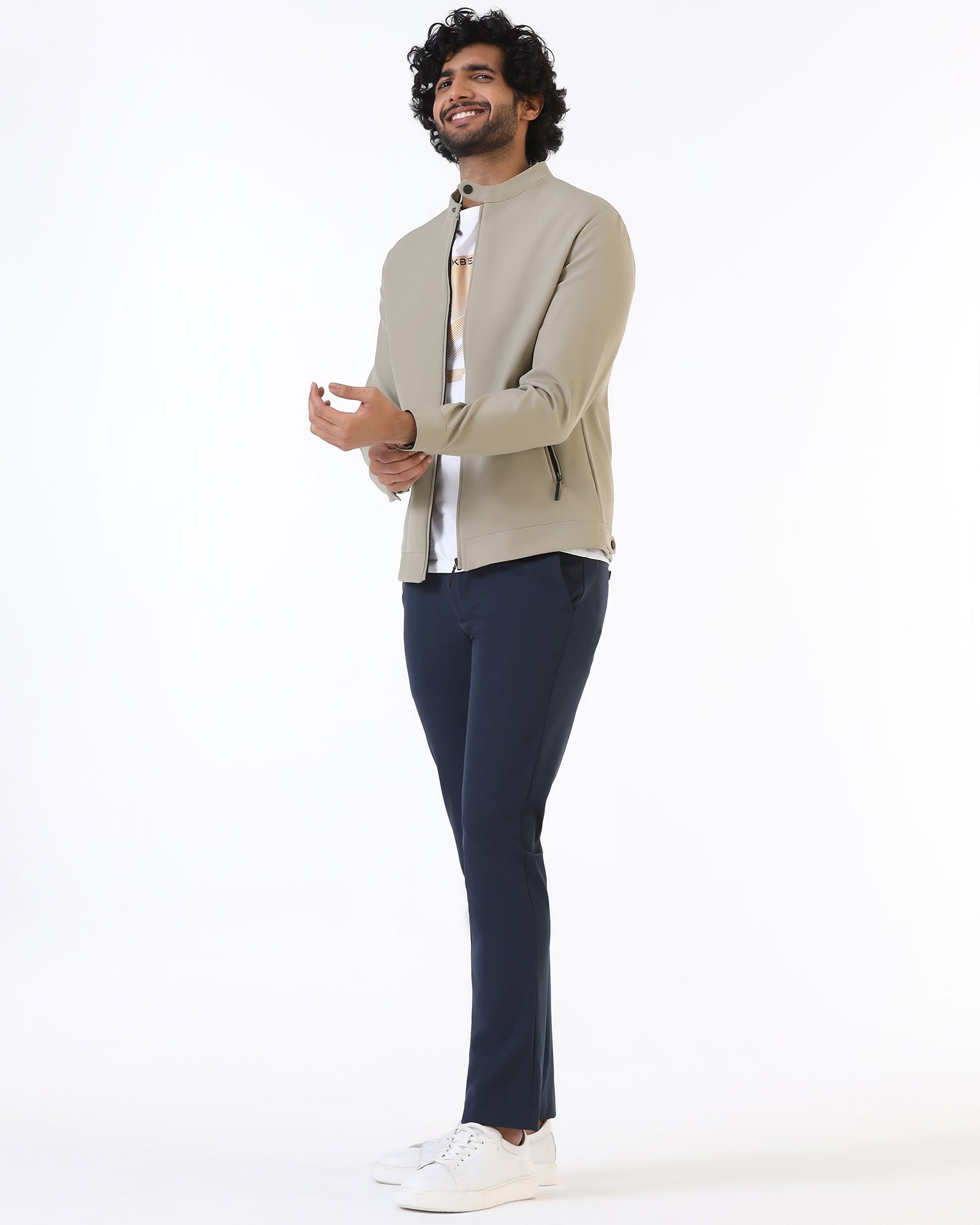 Beige TechPro Solid Zipper Jacket - Samsara