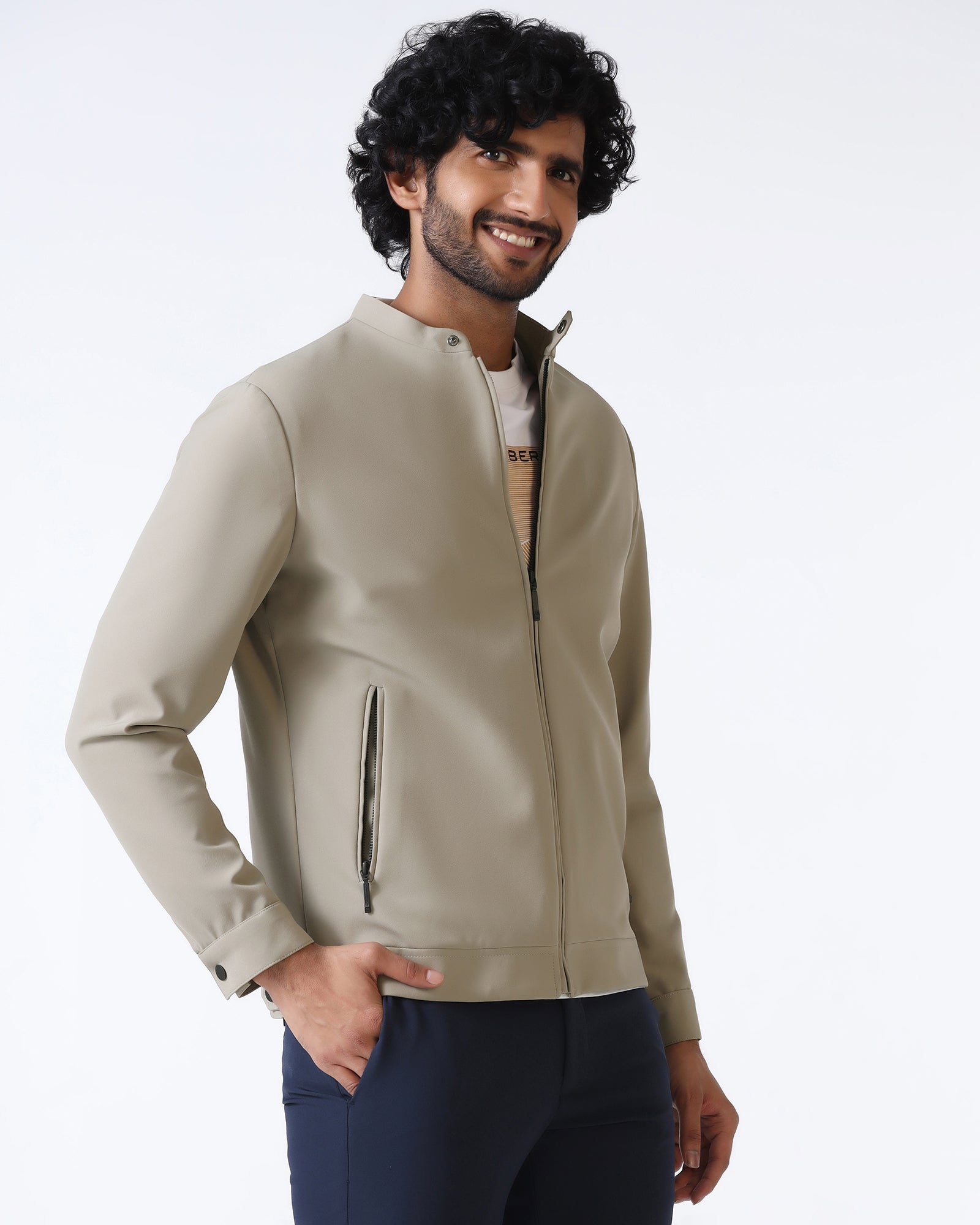 Beige TechPro Solid Zipper Jacket - Samsara