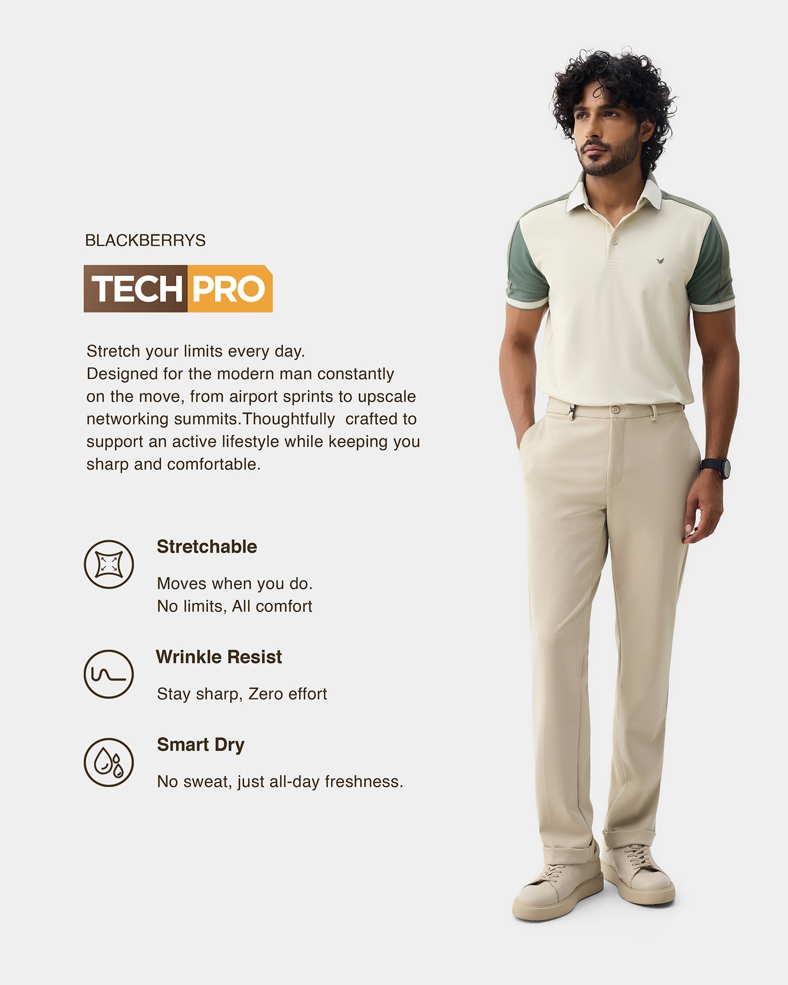Beige TechPro Textured Trouser - Meteor