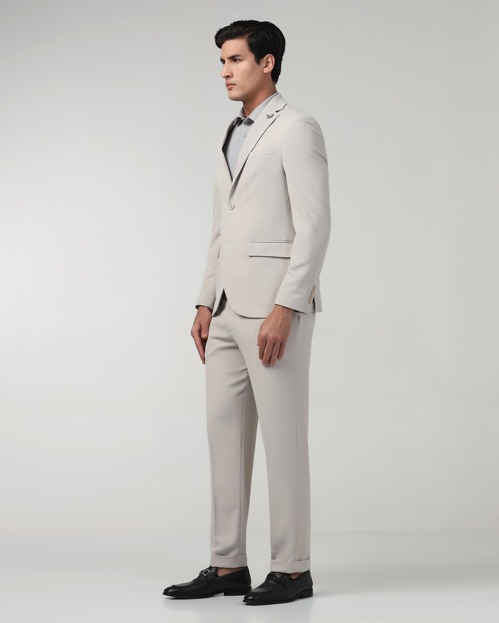 Beige TechPro Two Piece Stripe Suit - Telko