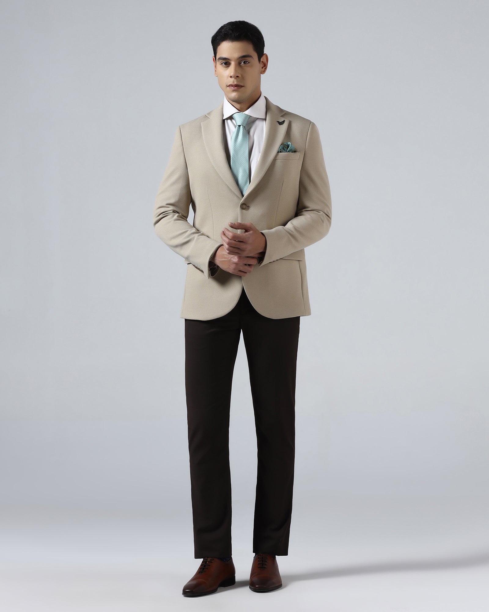 Beige Textured Blazer - Jevlon