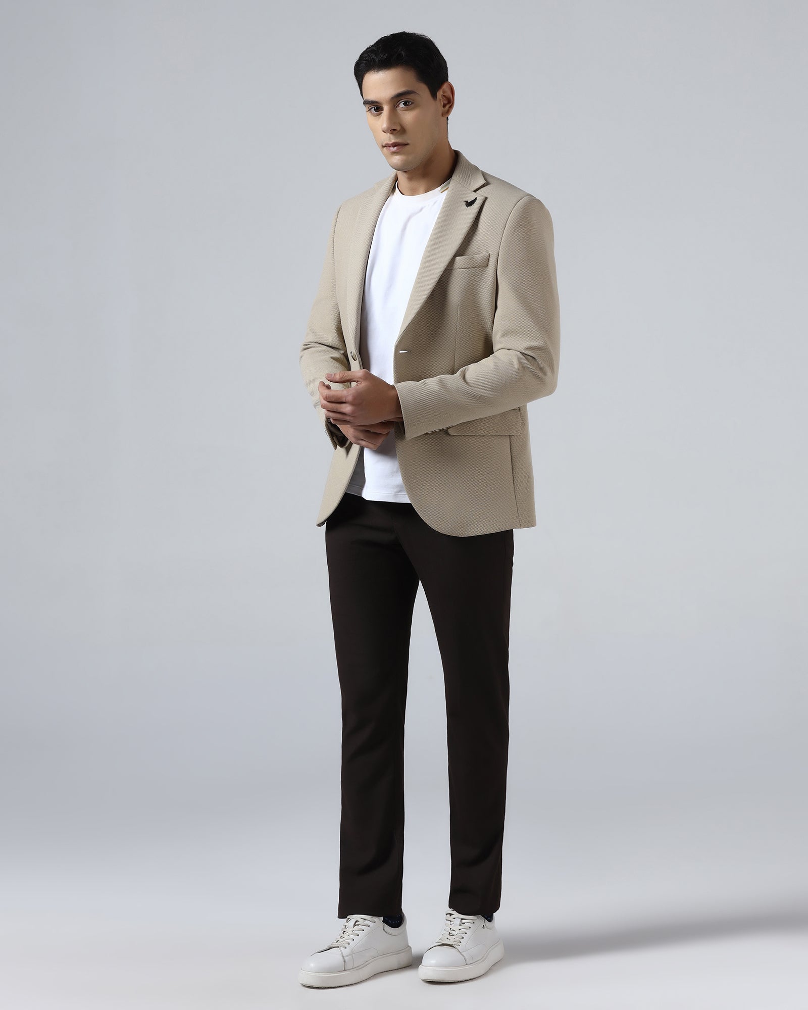 Beige Textured Blazer - Jevlon