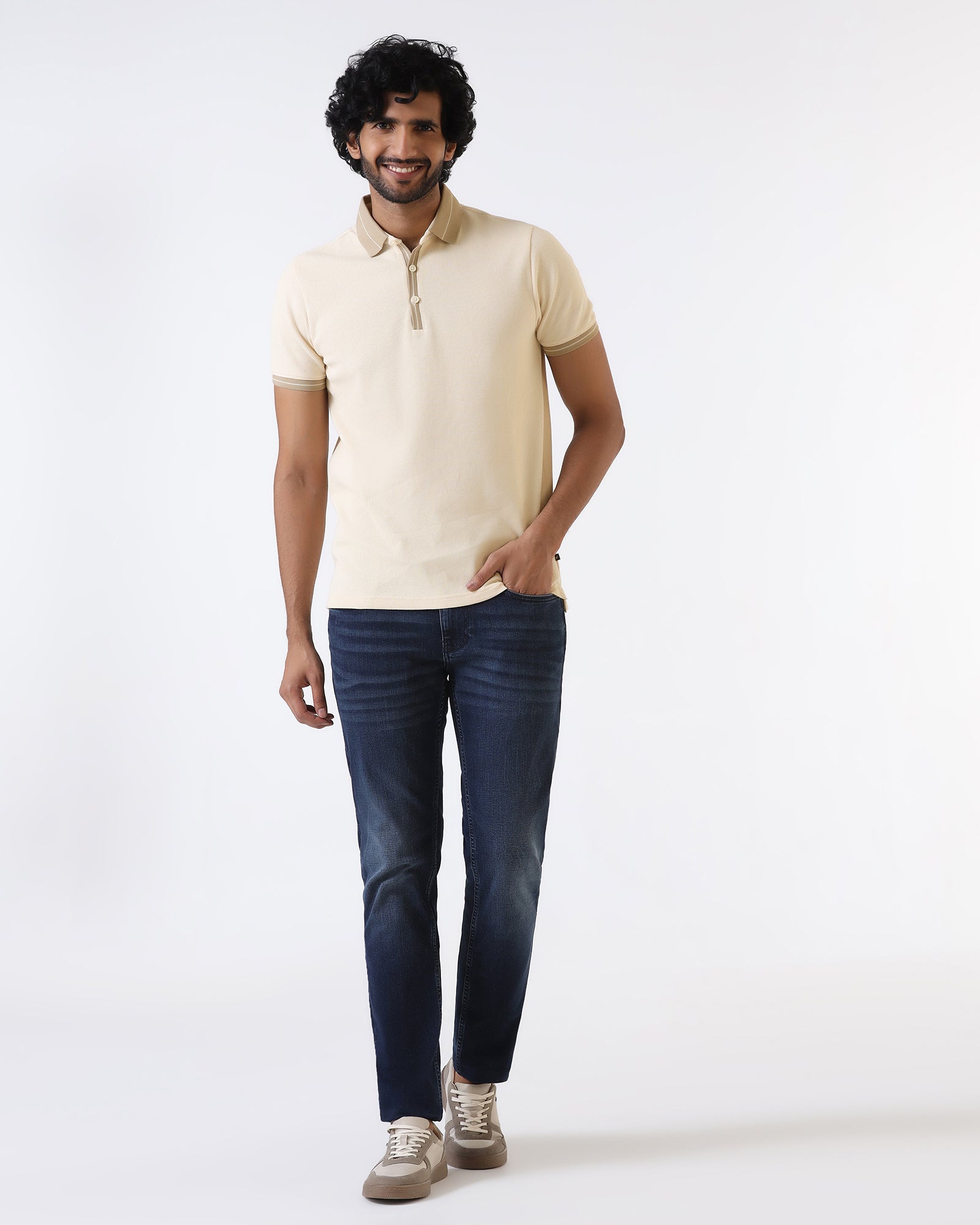 Beige Textured Polo - Contra