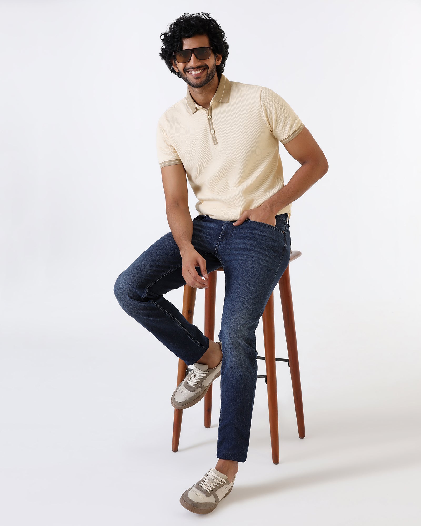 Beige Textured Polo - Contra