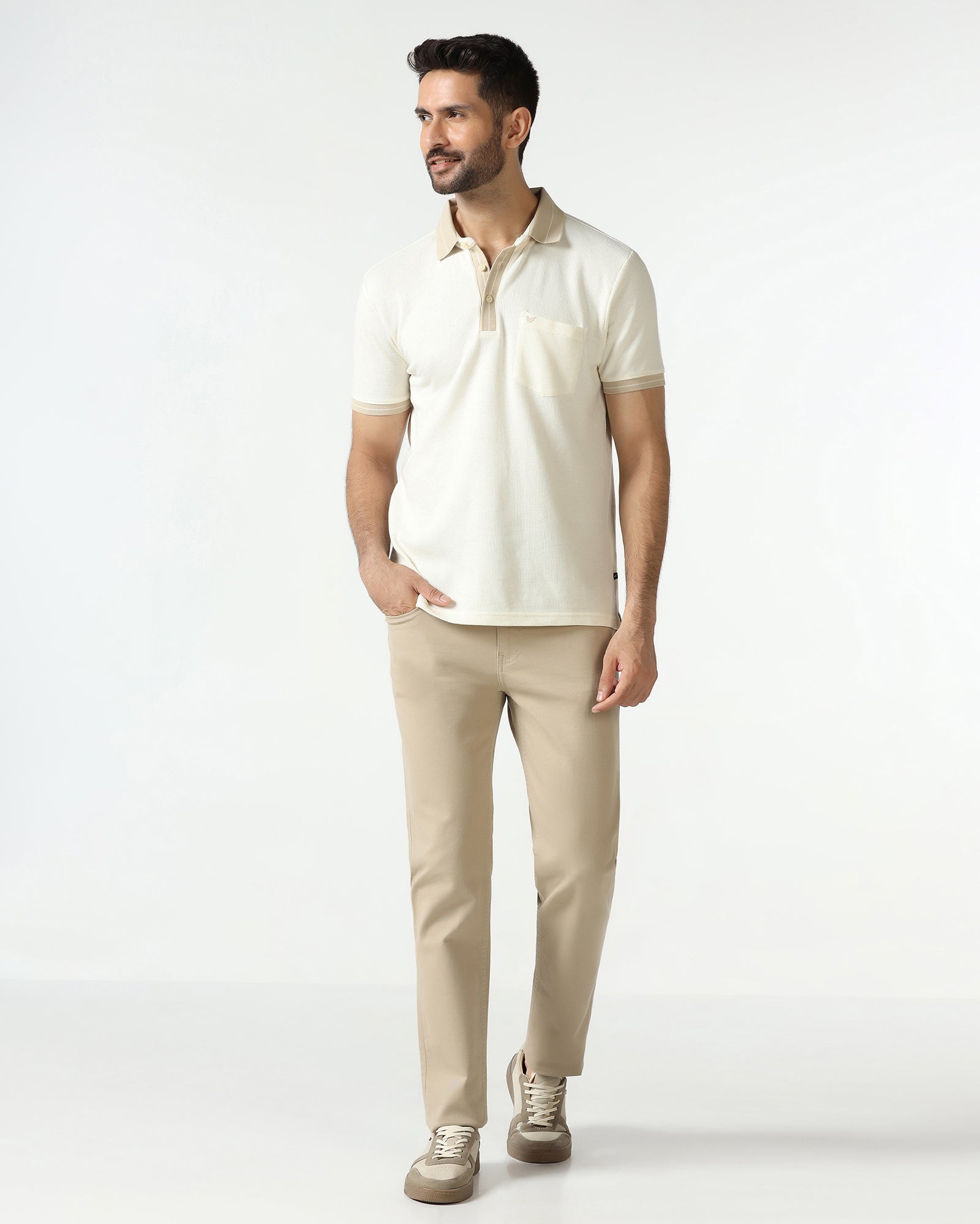 Beige Textured Polo - Contra