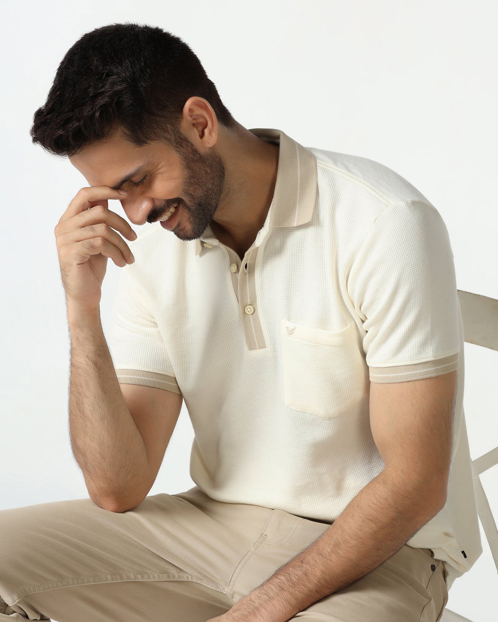 Beige Textured Polo - Contra