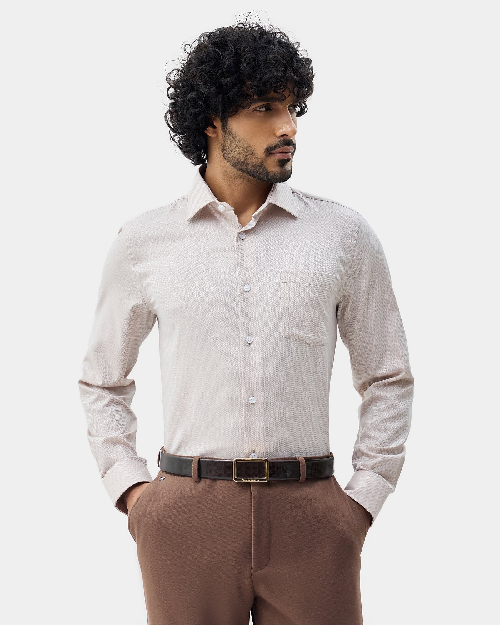 Beige Textured Shirt - Maky