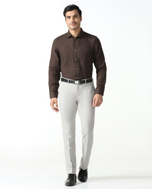 Beige Textured Trouser - Barrel