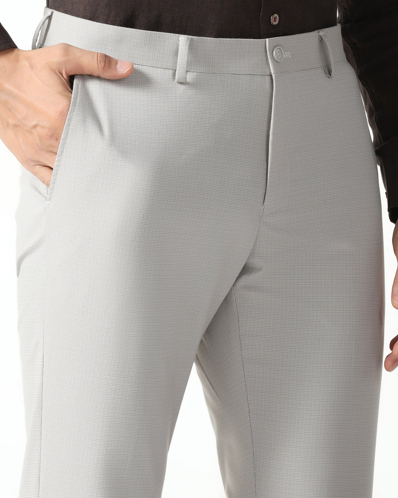 Beige Textured Trouser - Barrel