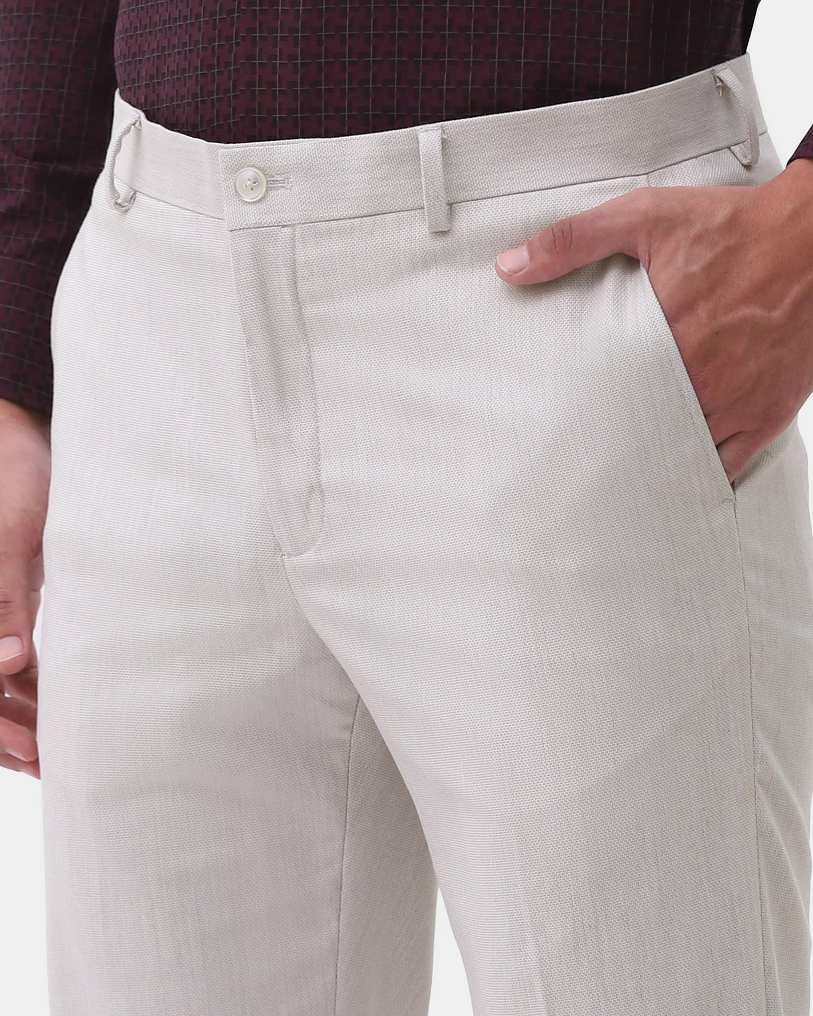 Beige Textured Trouser - Thaer