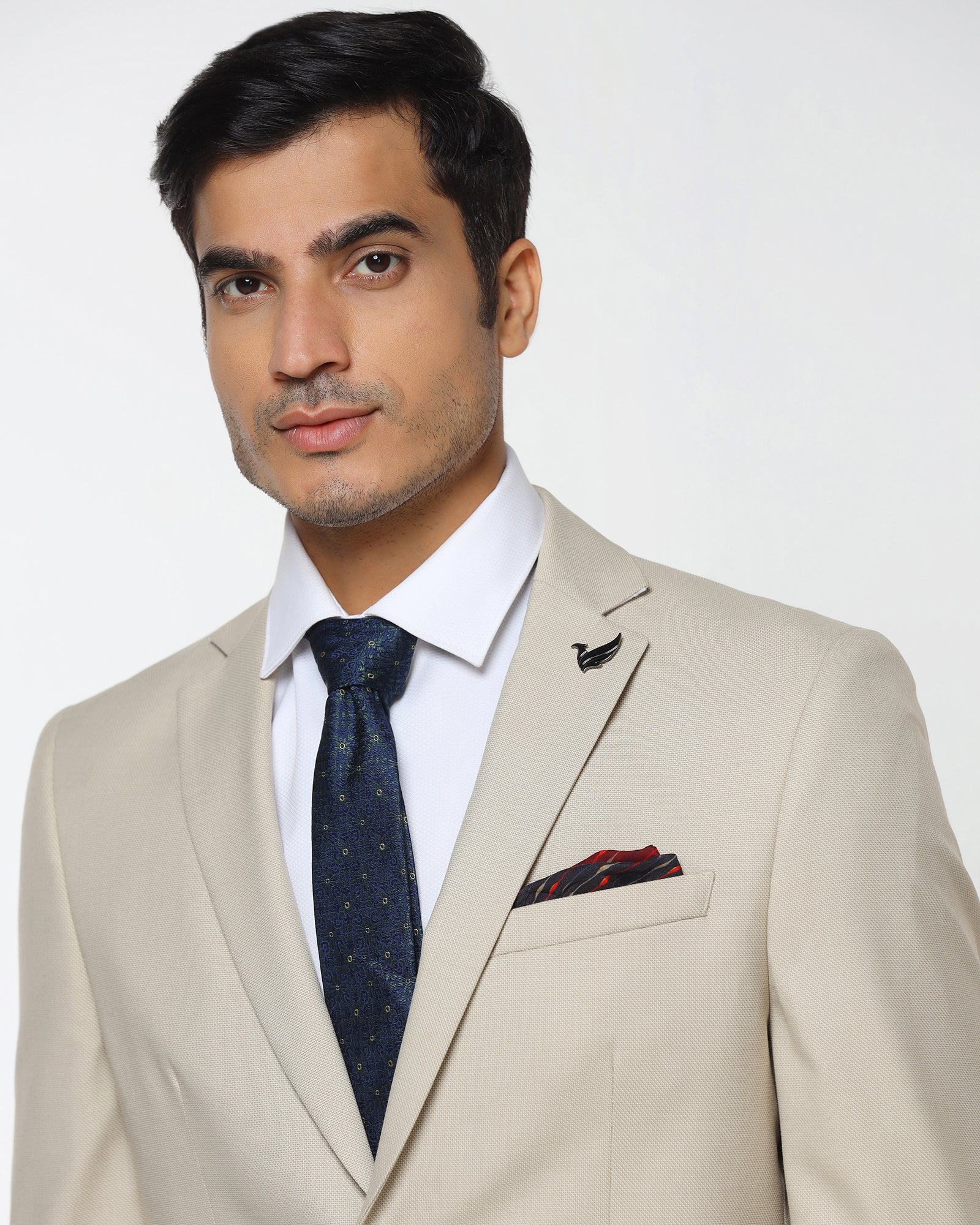 Beige Two Piece Textured Suit - Brim