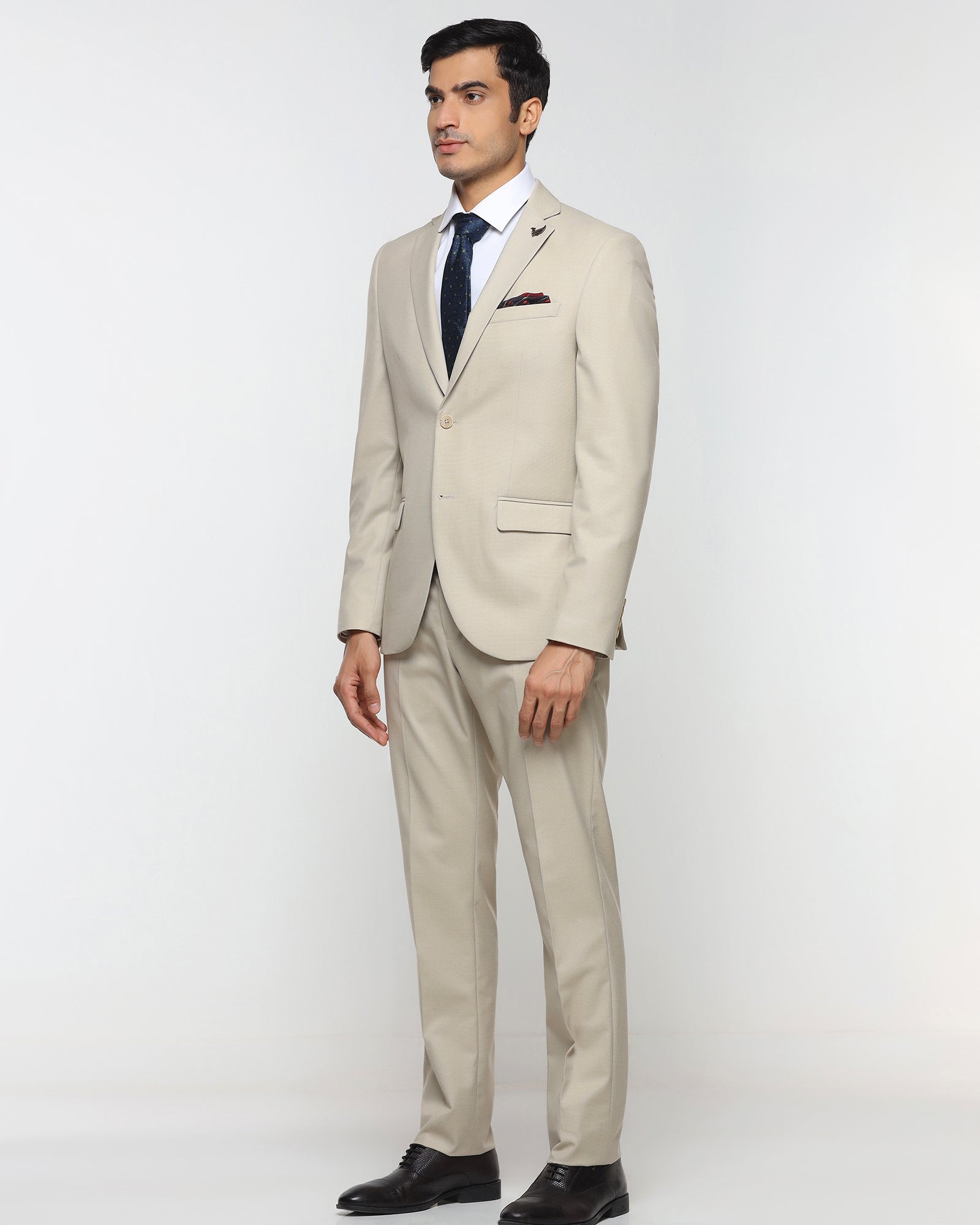 Beige Two Piece Textured Suit - Brim