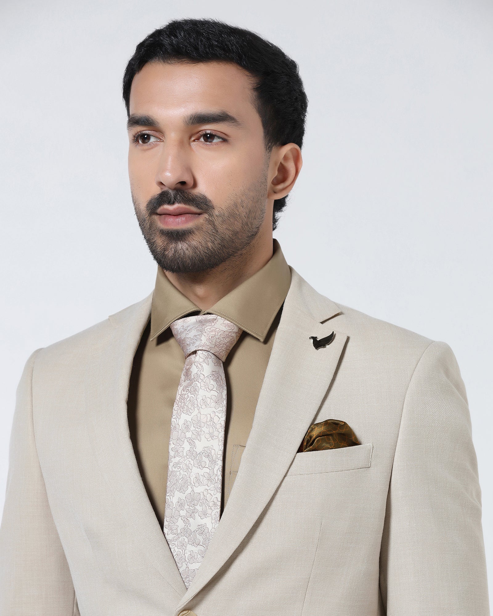 Beige Two Piece Textured Suit - Rex