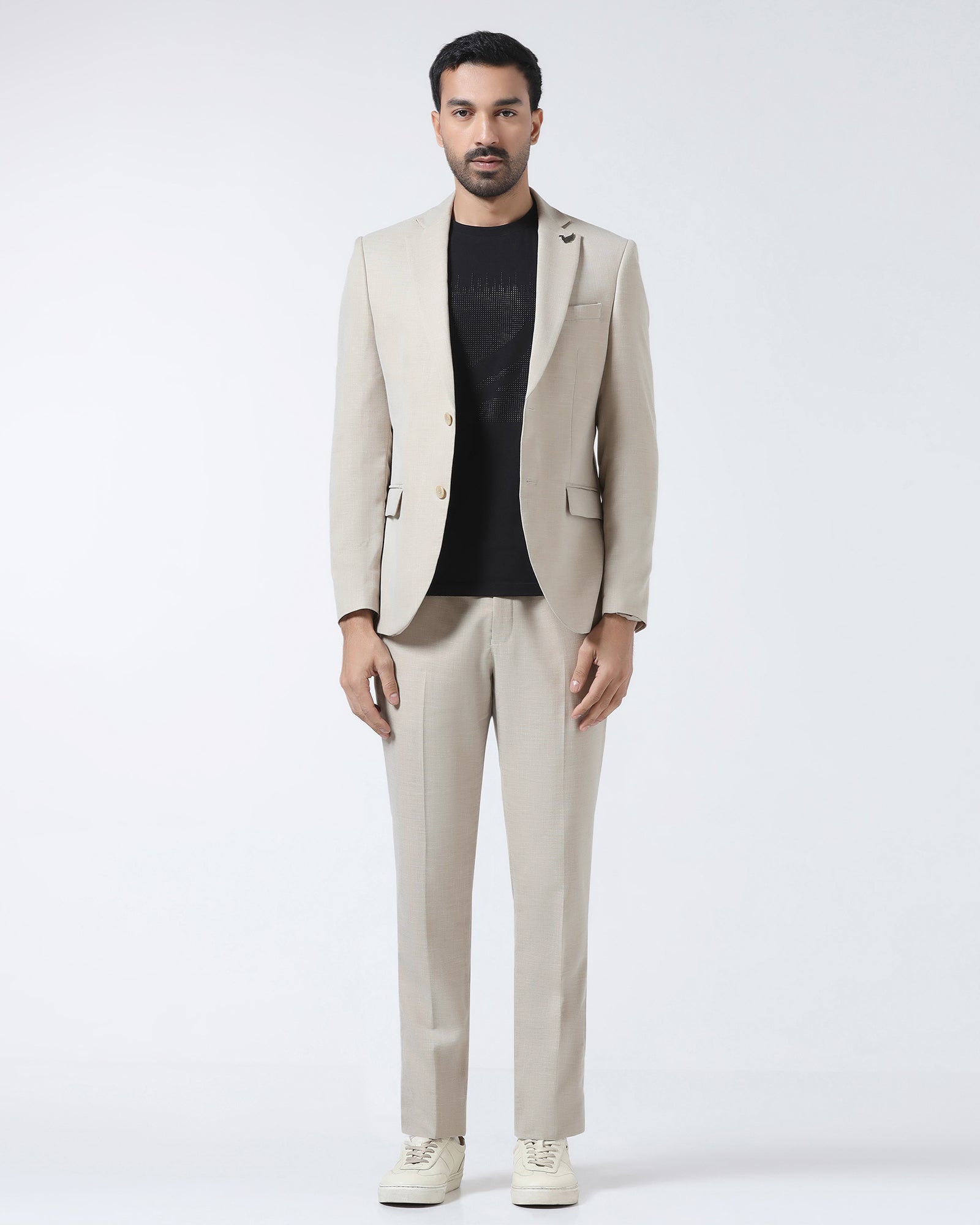 Beige Two Piece Textured Suit - Rex