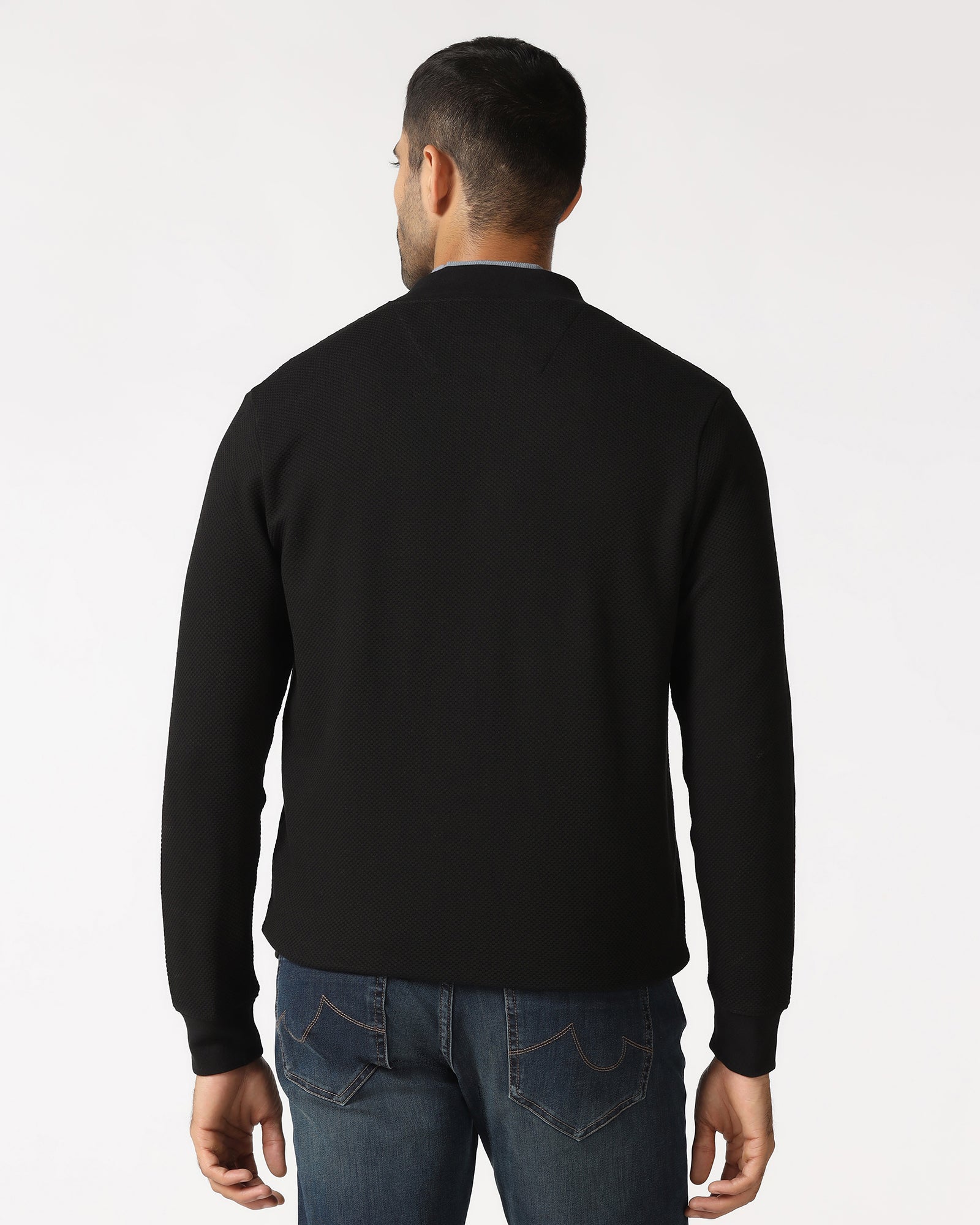 Black Bomber Neck Textured Sweatshirt - Triumph