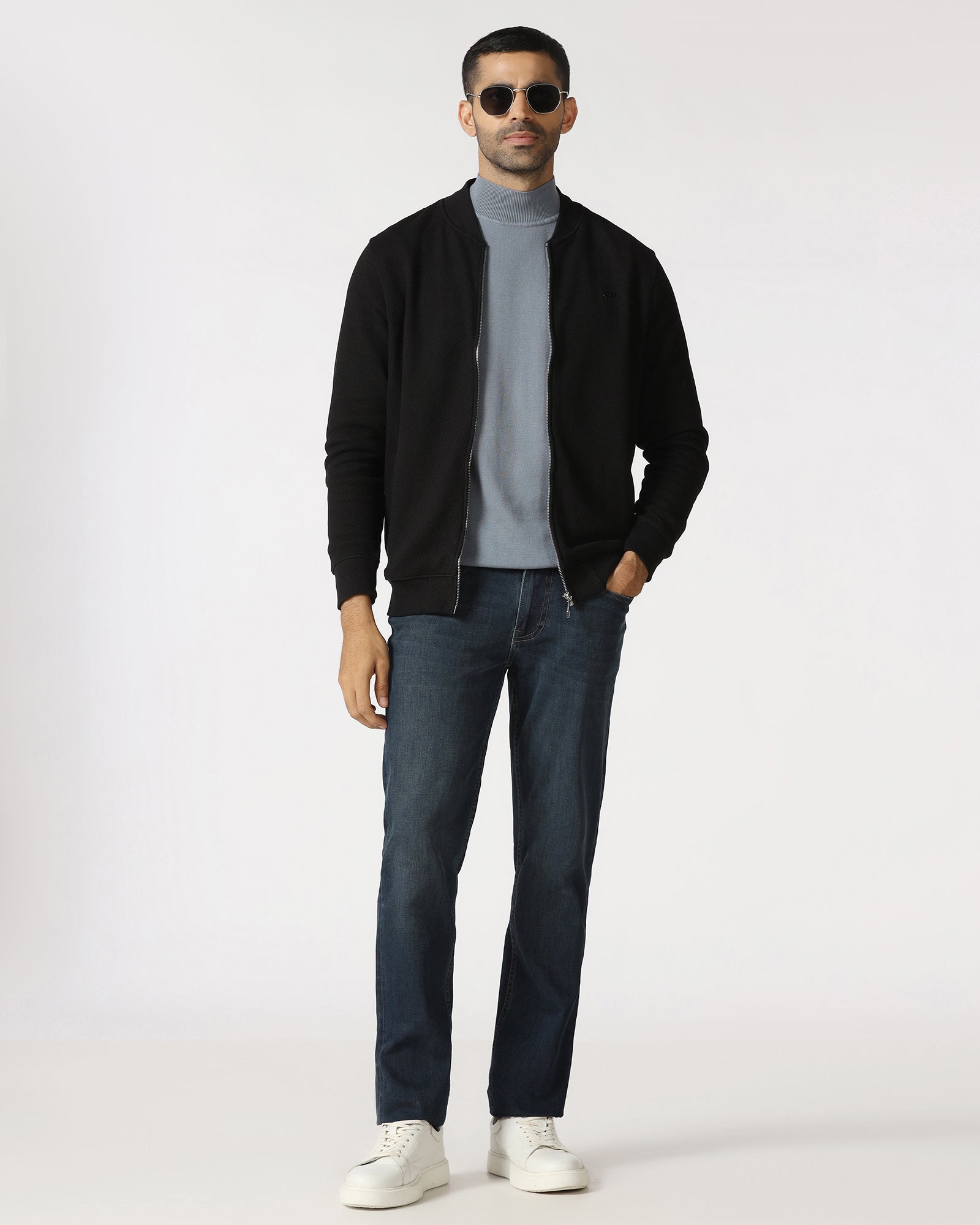 Black Bomber Neck Textured Sweatshirt - Triumph